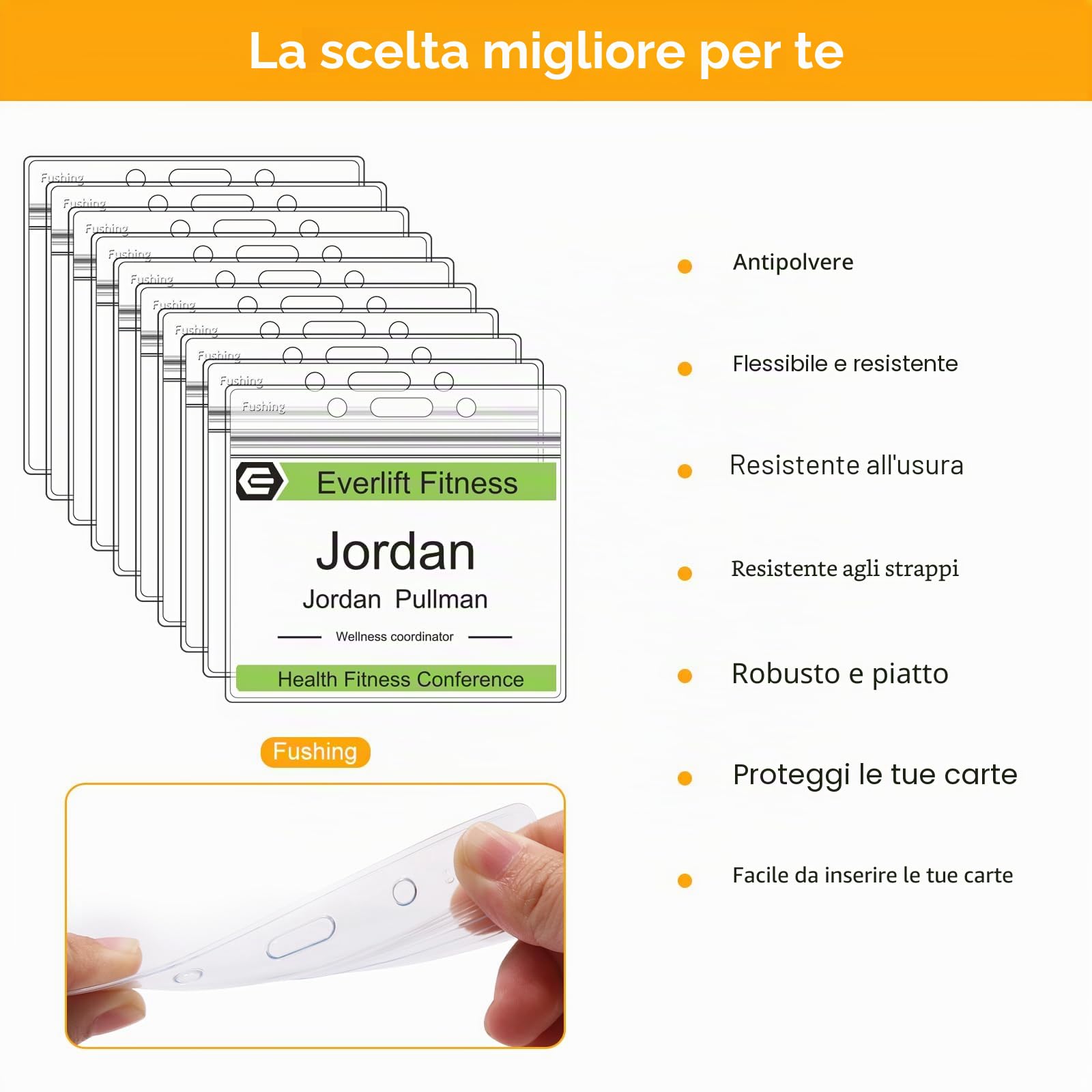 Fushing 50 Pezzi Porta Badge Impermeabili in Plastica 10x8.5cm