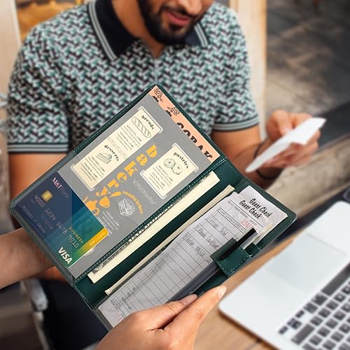 Miniatura 85 de CoBak - Libreta para mesero, organizador con bolsillo con cierre, para personal de restaurantes, 5 bolsillos grandes, con portabolígrafo, verde