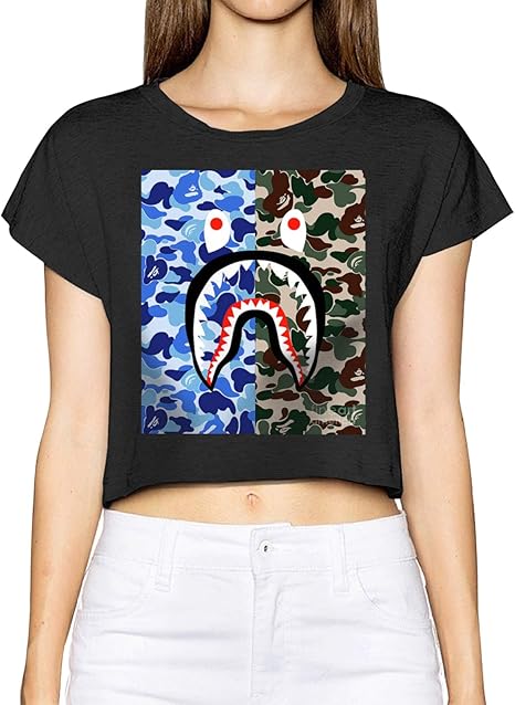 Bape Shark Women's T Shirts Short Sleeve Sweaty Breathable Comfortable T-Shirt XL Black at 