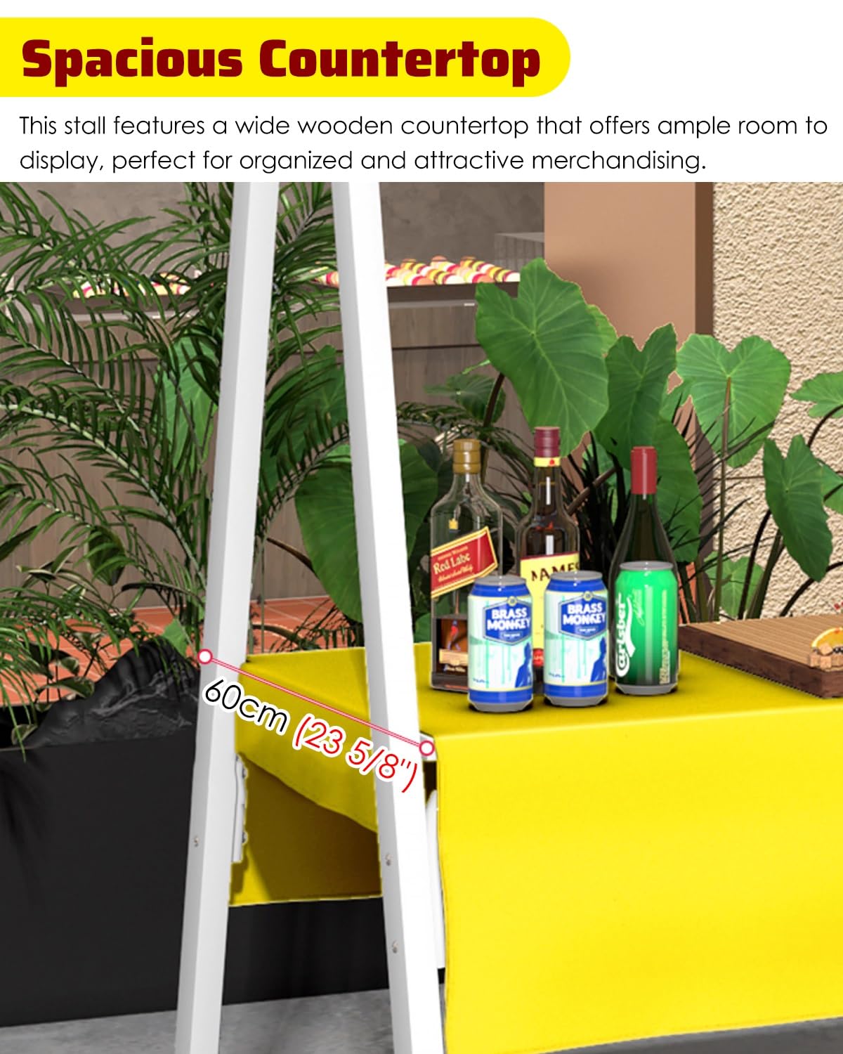 Puesto de Venta Plegable Carritos Móviles Blancos para Vendedores Ambulantes de Comida, Carrito Portátil con Ruedas para Dulces, Ideal para Fiestas y Festivales, Expositor(Width 150cm(59"))