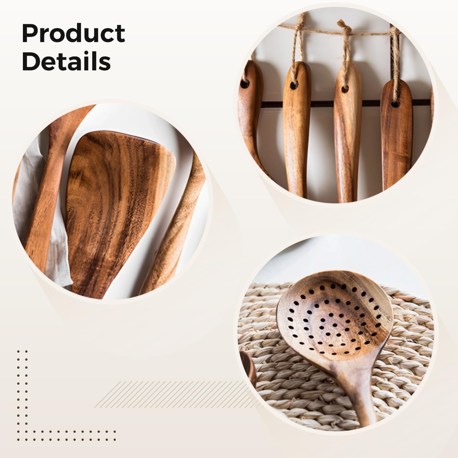 Küchenhelfer-Set aus Holz, 7-teiliges Teak-Kochwerkzeug mit langen Griffen, antihaftbeschichtet & leicht zu verstauen, inklusive Spatel, Schöpfkelle und mehr