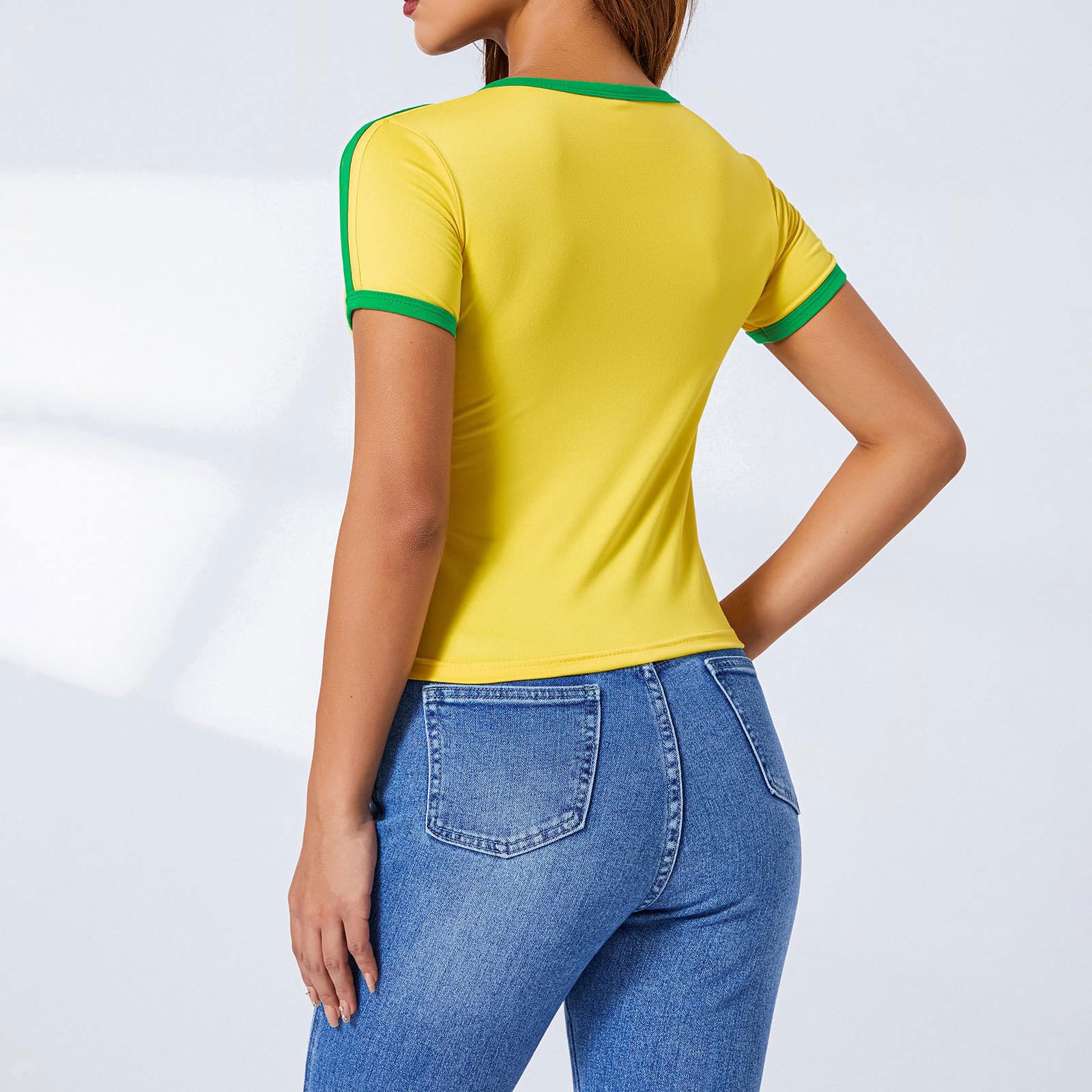 Maglietta Brasile Calcio Donna Rapida e Traspiranti Maglia da Calcio a Maniche Corte Slim-Fit Palestra Top Sportivo per Gli Appassionati di Calcio Stili Multipli S/M/L