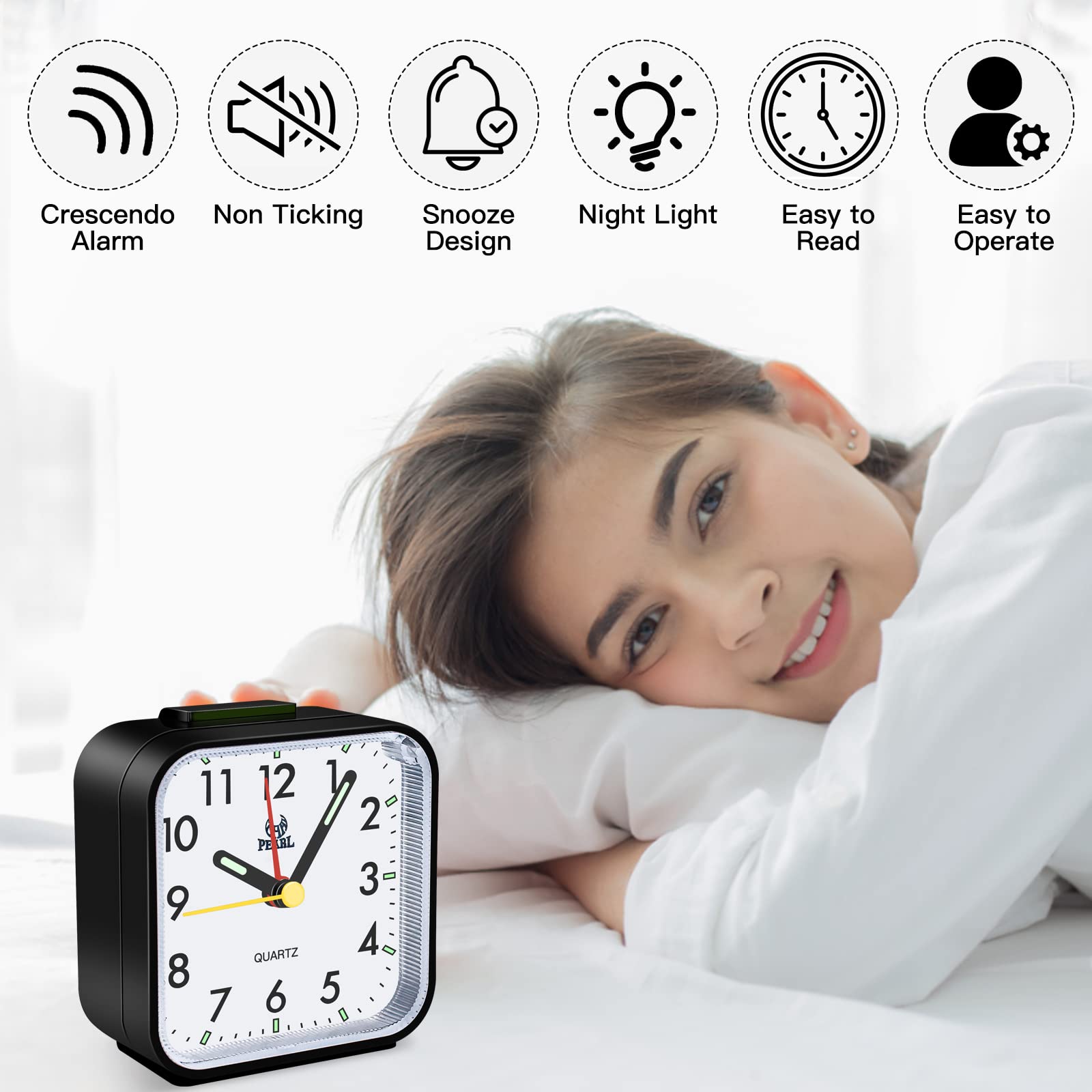 Sveglia Da Comodino Silenziosa - Orologio Analogico Con Luce Notturna Per Camera Da Letto - Foto 11