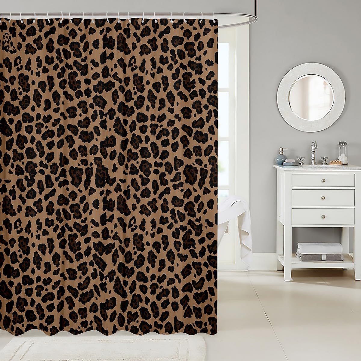 Feelyou Leopard Print Fabric Shower Curtain Safari Cheetah Print Decor Bath Curtain Brown Wild Animal Bathroom Shower Curtain Set with 12 Hooks Waterproof Polyester 72" Wx78 L