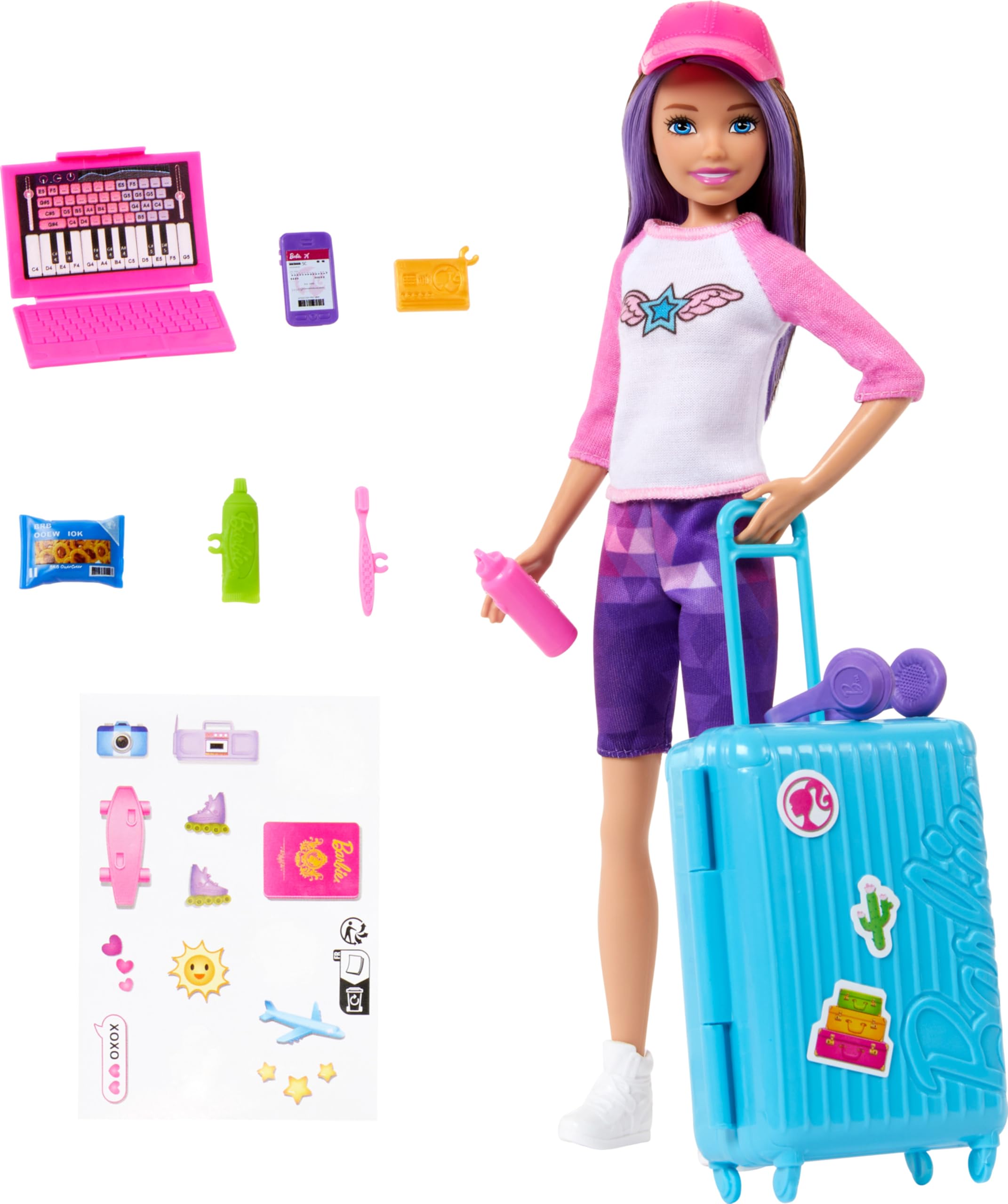 Barbie Skipper Doll & 10 Accessories, Travel Set with Working