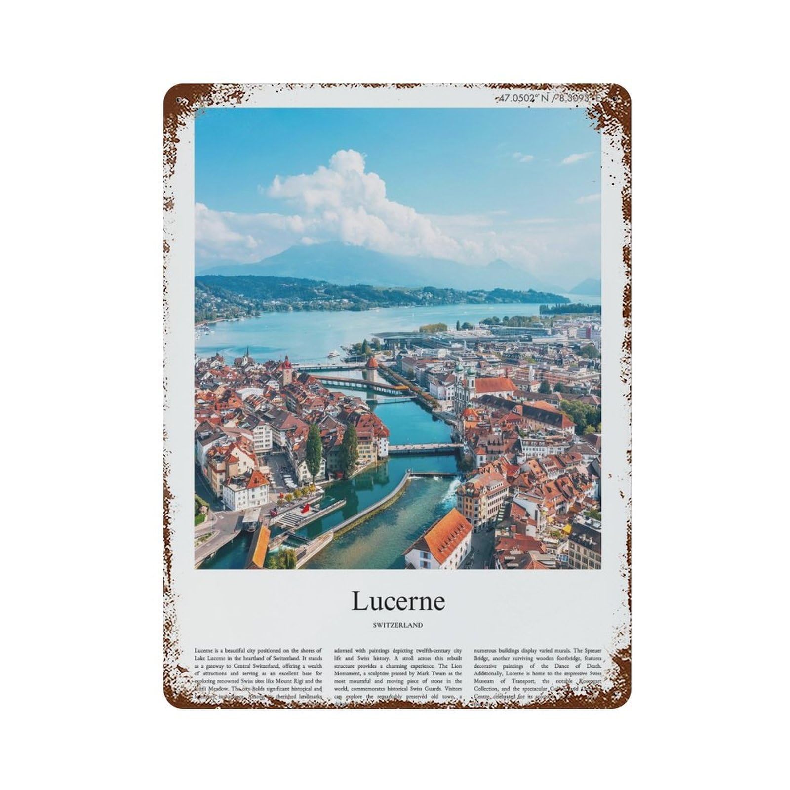 xiaoxiaoshen Lucerne Switzerland City Scenery Wall Decor Art Metal Tin Poster Modern Home Decor Art Home Bar Shop Decorations Vintage Sign 40x30cm
