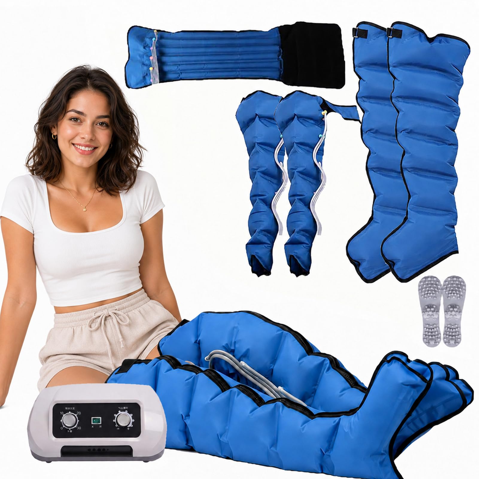 6 Cámaras de Aire, Masajeador Eléctrico por Compresión L/XL para Piernas, Brazos, Cintura, Pies Botas de Drenaje Linfático y Presoterapia, Circulación Sanguínea y Relajación Muscular para Lipedema