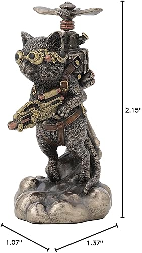 Miniatura 9 de Veronese Design Estatua coleccionable de animales de hélice de gato Steampunk de 5 1/2 pulgadas de alto, estatua de resina bronceada fundida en frío