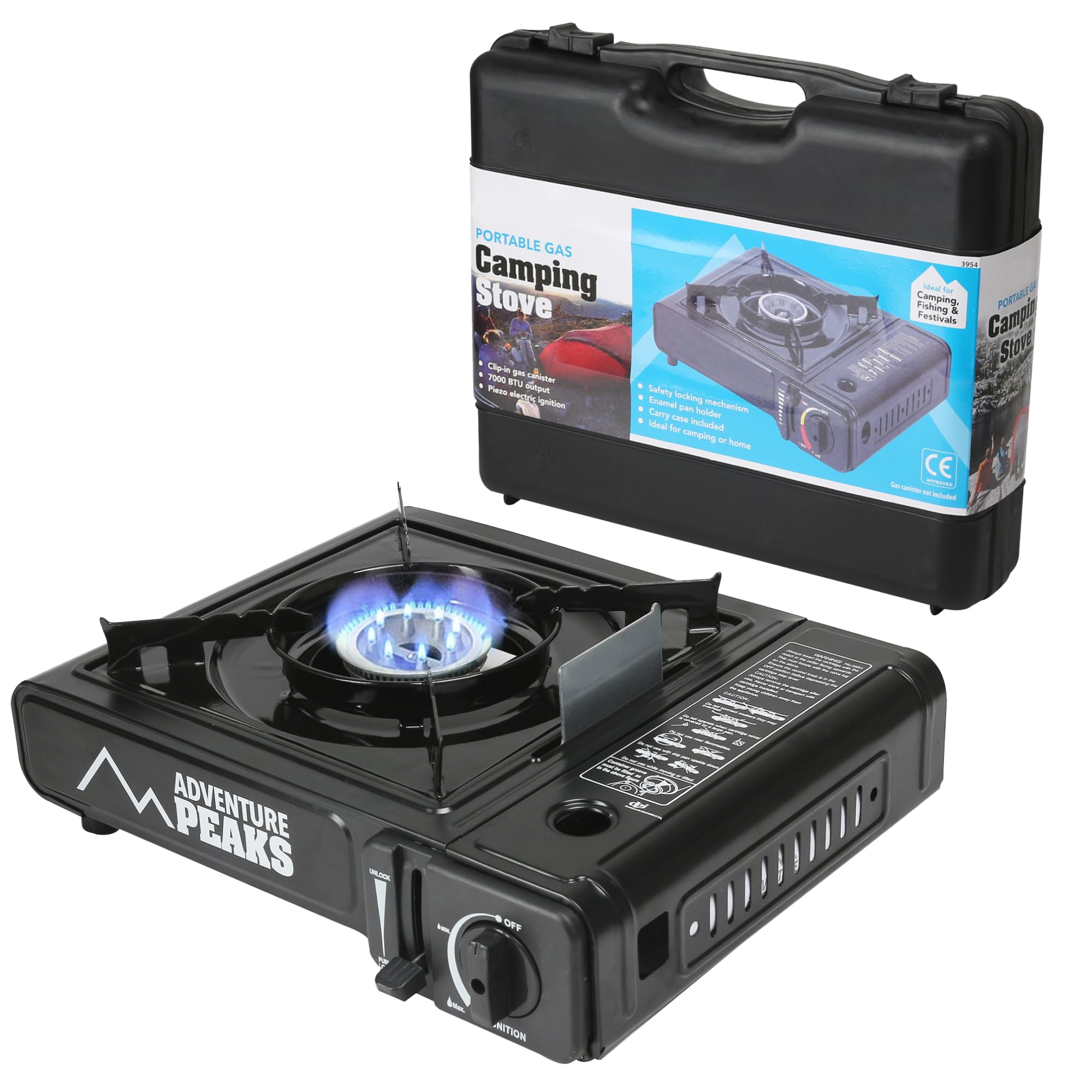 Portable Camping Gas Cooker Single Burner Stove Automatic Ignition System Enamel Pan Holder Butane BBQ Carry Bag Caravan Outdoor