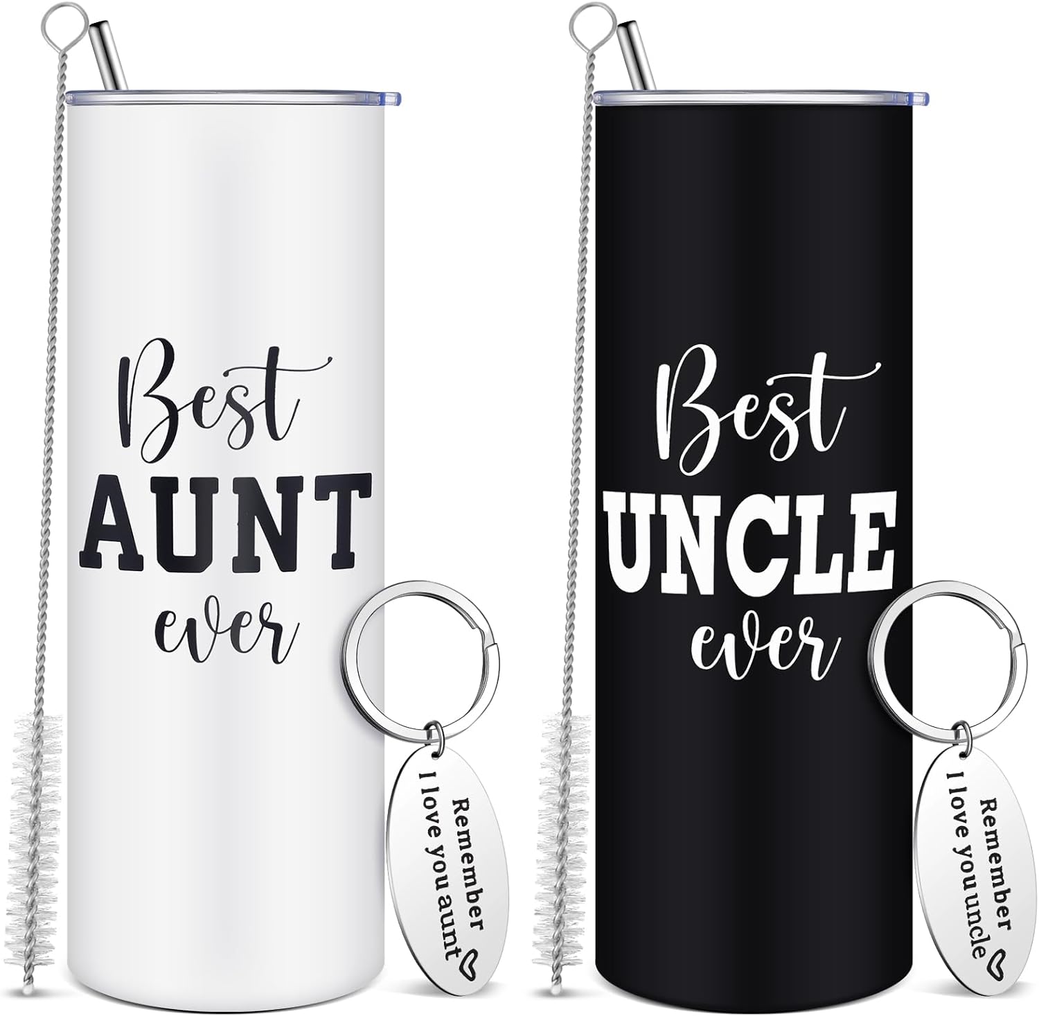 Sliner 2 Set Aunt and Uncle Gifts Include 20oz Black and White Travel Tumbler with Lid Straw and Keychain for Aunt Uncle Appreciation Birthday Wedding