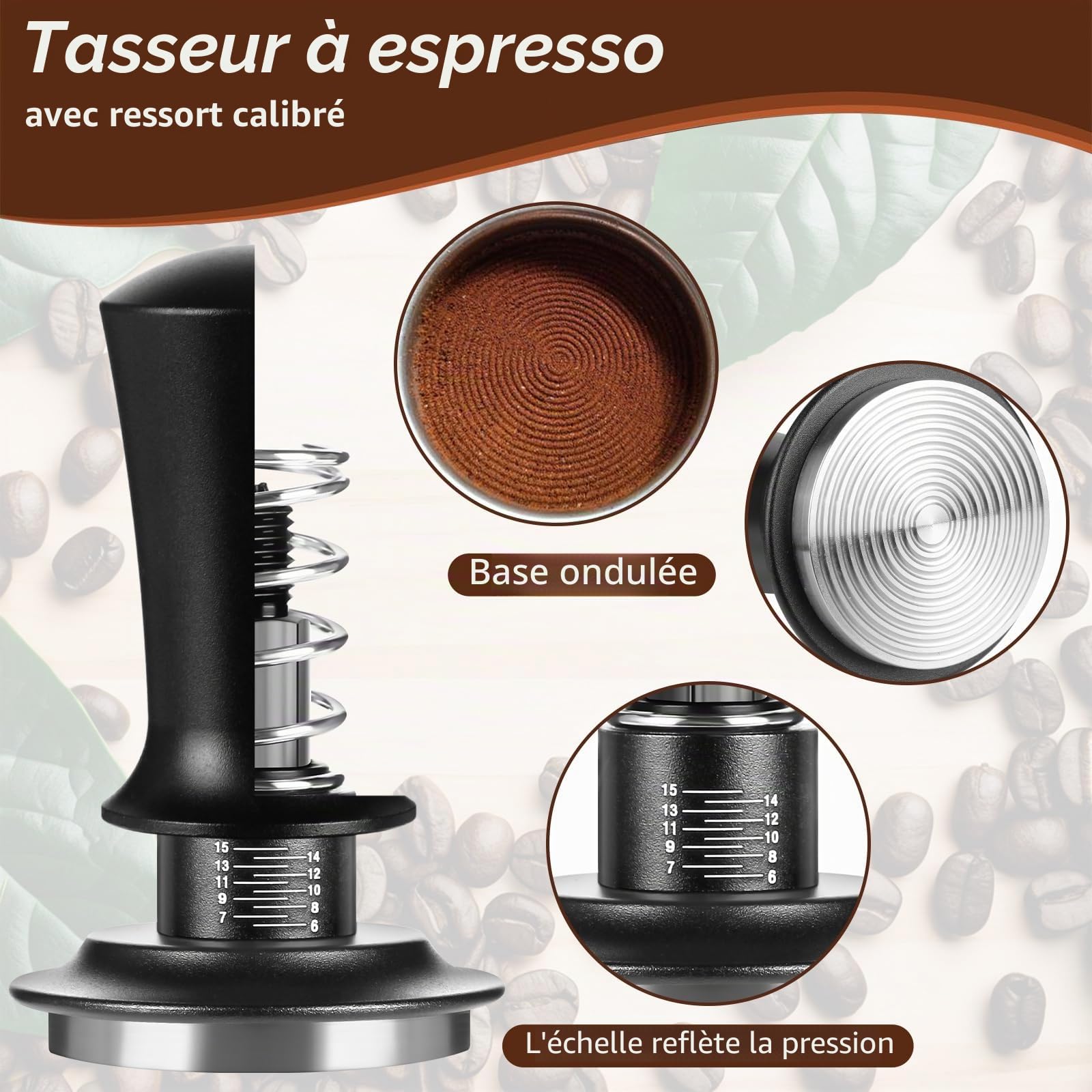 7 pièces Accessoires pour expresso, outils de tamping pour expresso de 51 mm, kit d'accessoires pour machine à expresso avec outil WDT, tampeur à café avec station de tamping en bois pour expresso