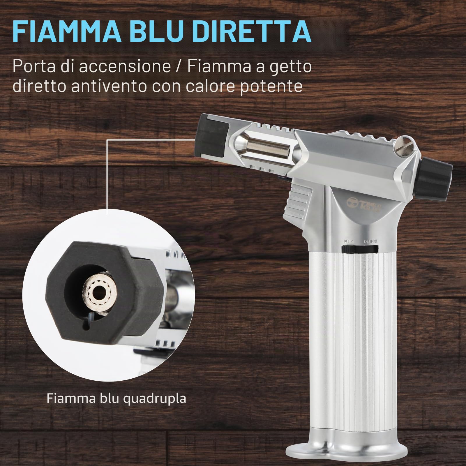 Tutto in metallo, bruciatore professionale da cucina con blocco di sicurezza, fiamma multiuso ricaricabile regolabile, per barbecue all'aperto, cottura