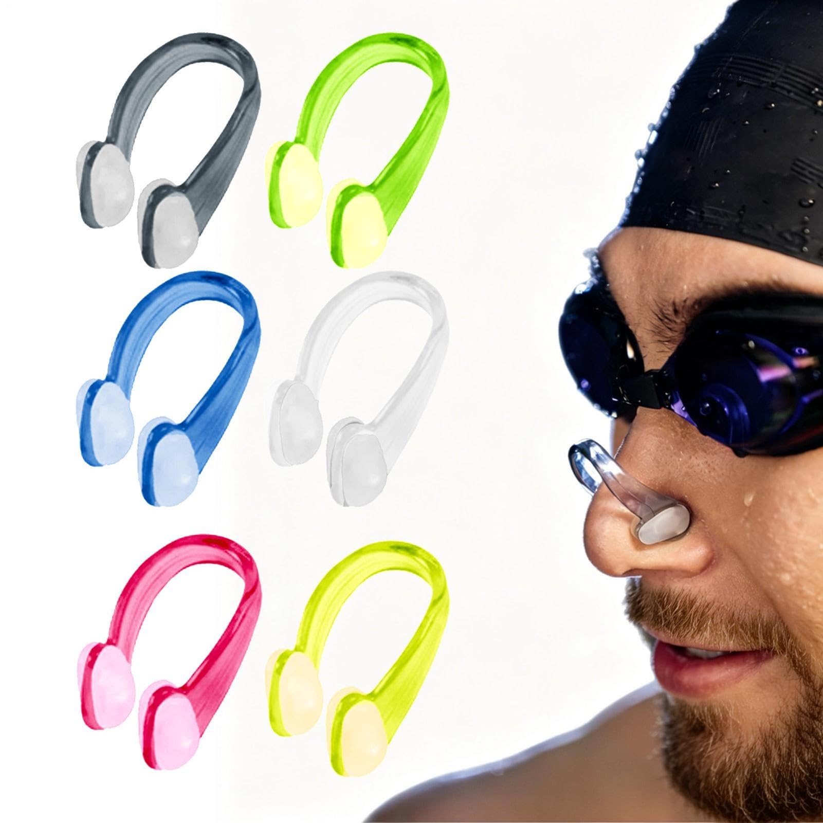Swimming Nose Clips - Waterproof Non Slip Silicone, 6 Pieces Set for Kids Adults Surfing Diving Pool Training Underwater Water Sports Learning Use Comfortable Adjustable Nose Plugs for Secure Fit Anti