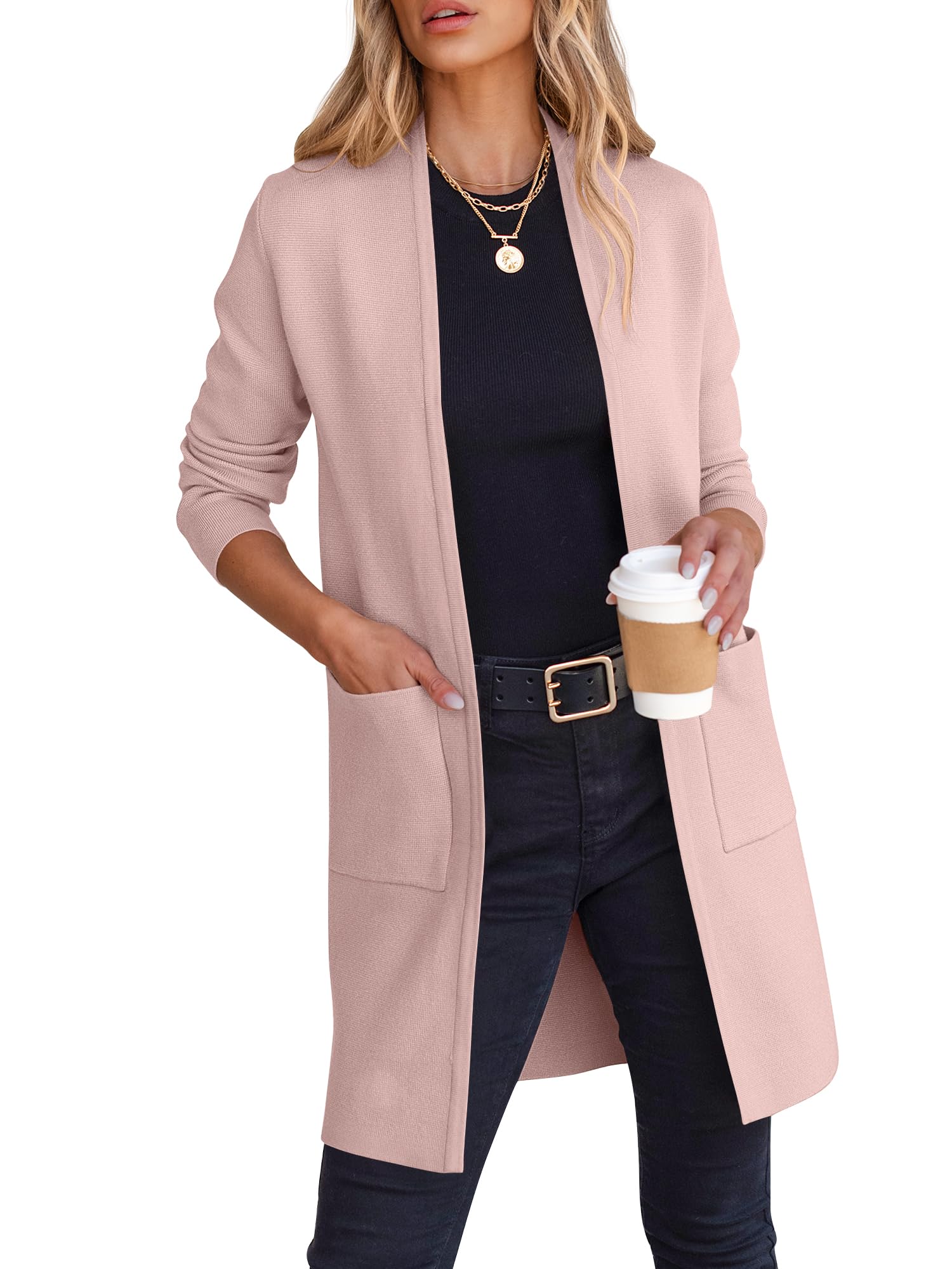 ANRABESS Cardigan Sweater for Women Casual 2025 Fall Fashion Coat Long Sleeve Open Front Knit Coatigan Outwear