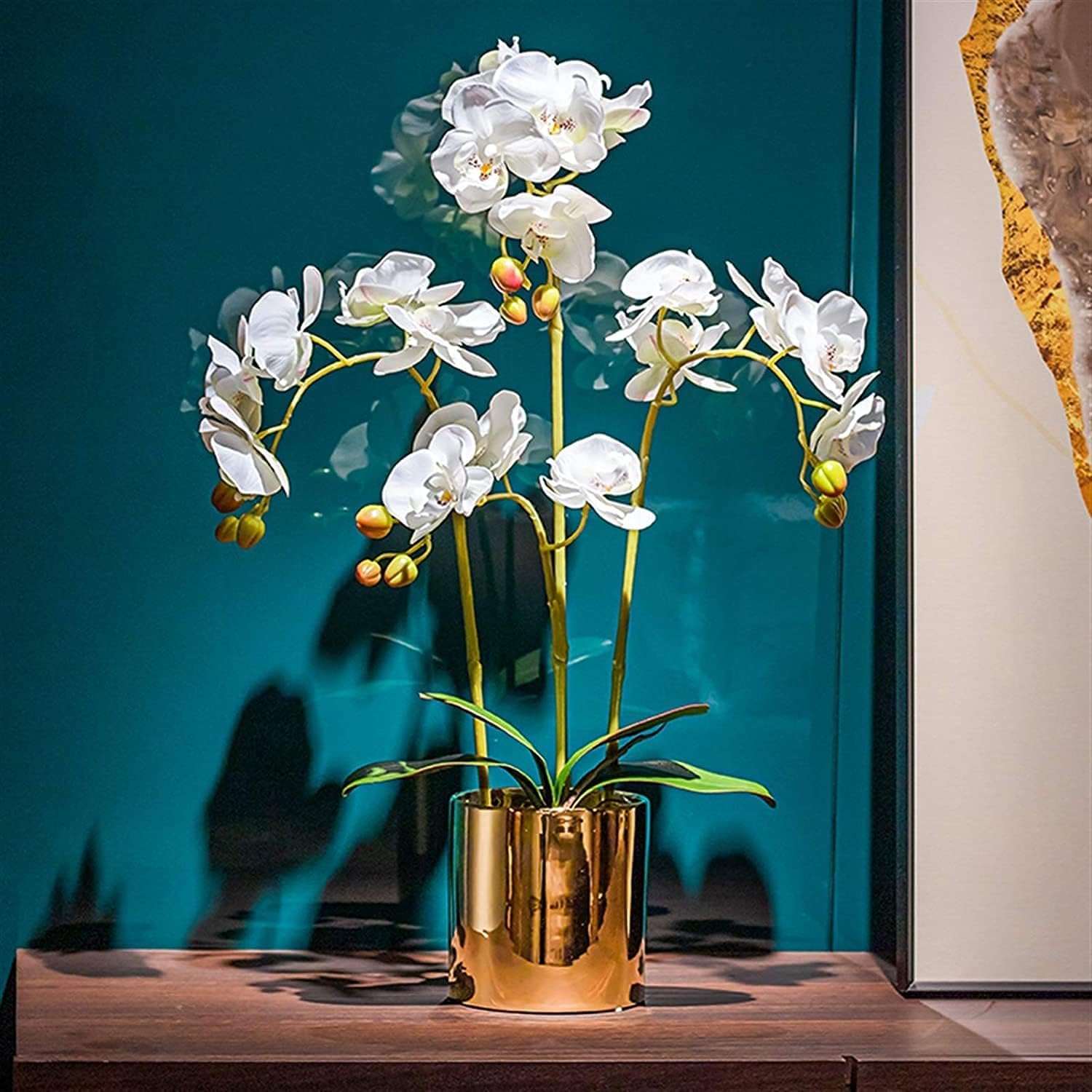 DFGHNBVC Artificial Orchid Faux Orchids With Porcelain Vase Set Artificial Phalaenopsis Flowers Polyurethane 55Cm Artificial Flower Modern Fake Floral Very Natural.White