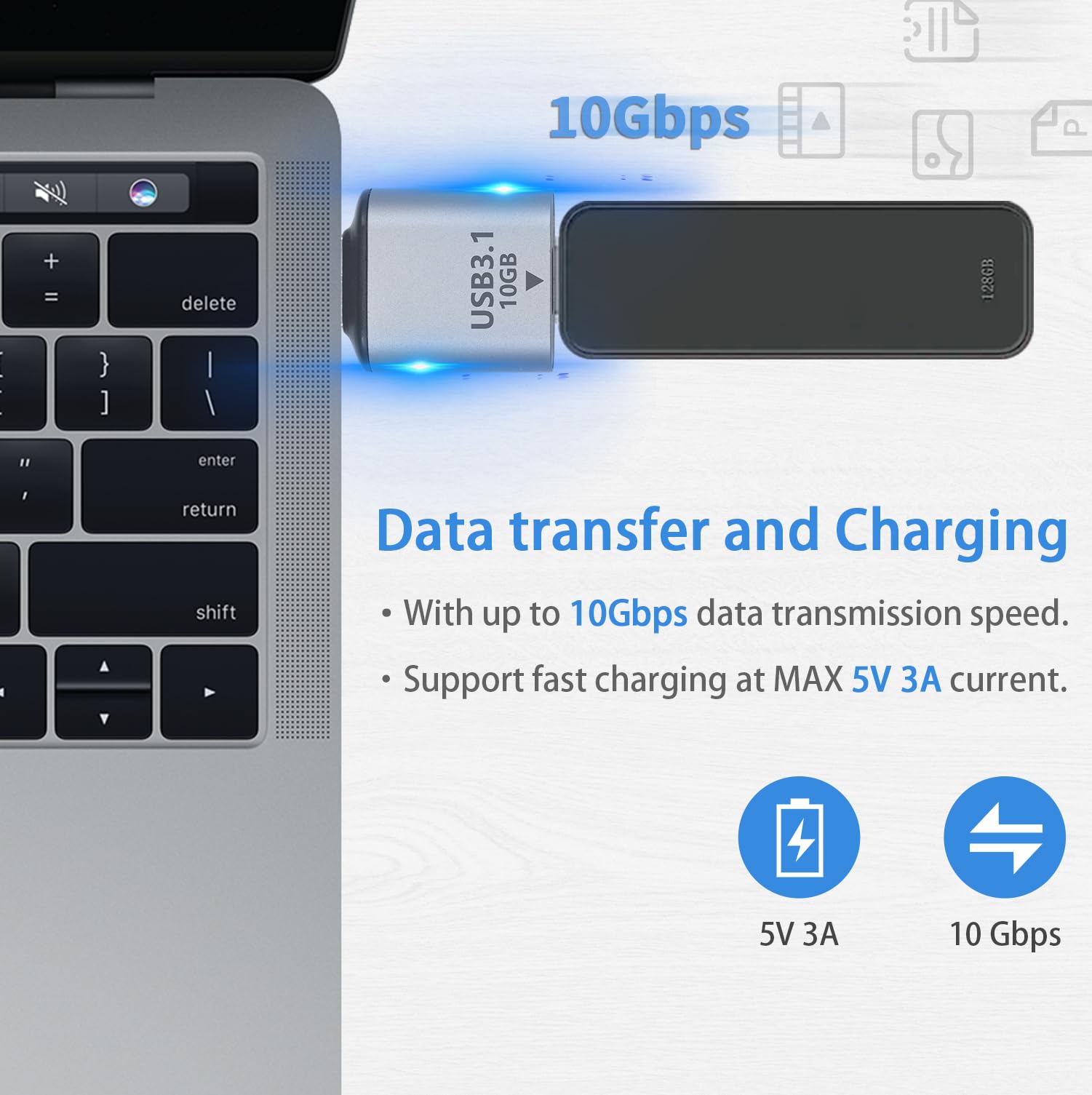 Duttek Adattatore femmina USB C a maschio USB 10Gbps, adattatore USB Type C a USB 3.1 Gen 2, adattatore USB Type C a USB 3.1 OTG Ricarica rapida per iPhone, PC, Laptop, Alimentatore (2Pack)