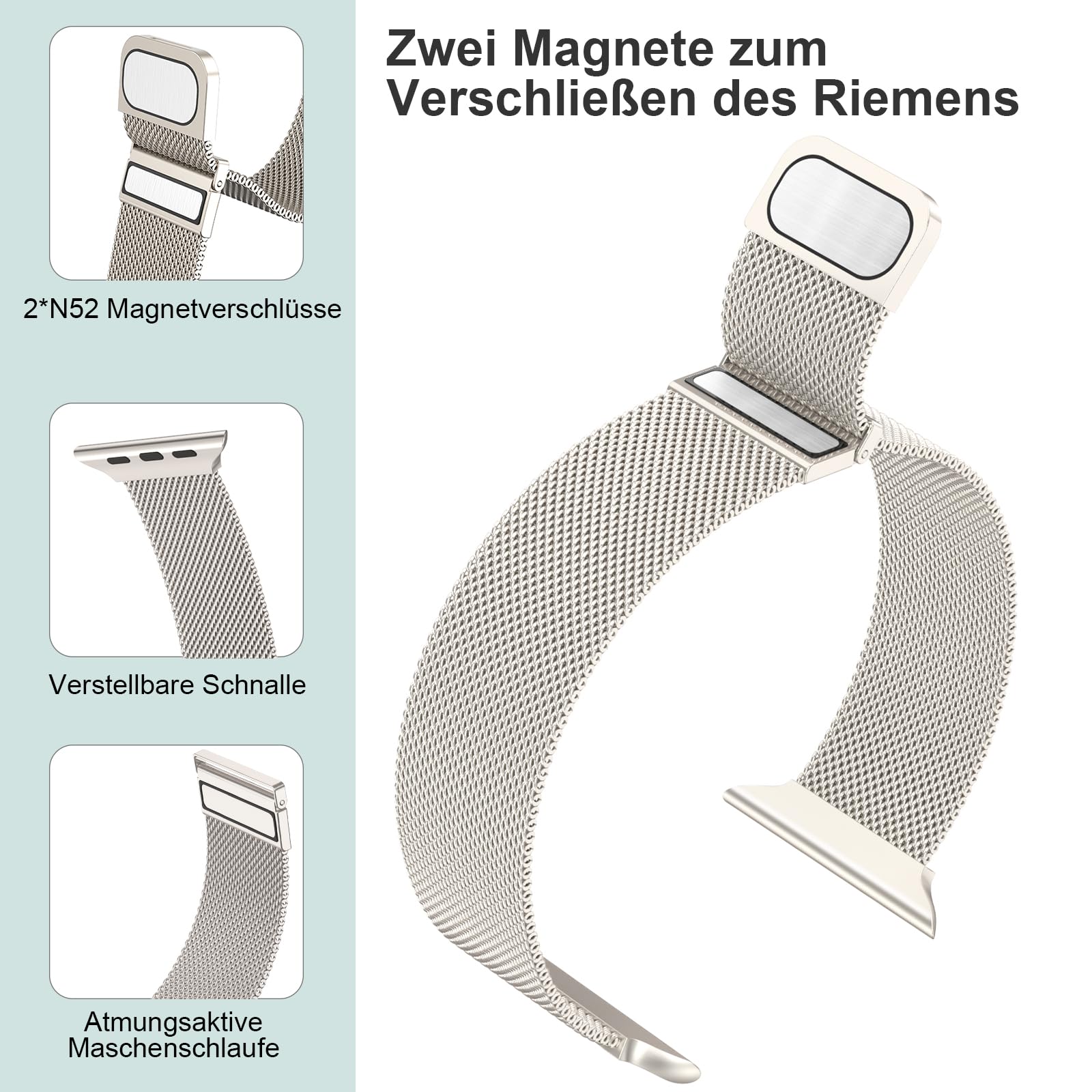 AMSKY 2 Pezzi Cinturini in Acciaio Compatibile con Cinturino Apple Watch 44 mm 46mm 40mm 45mm 41mm 42mm 38mm 49mm, Magnetico Metallo Maglia Milanese per iWatch Se Ultra Series 10 9 8 7 6 5 4 3 2 1