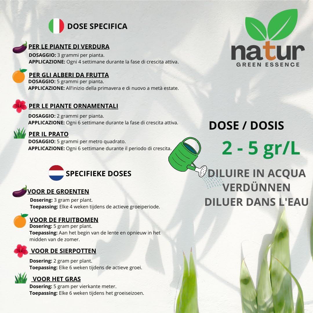 Natur, QUELATO DE HIERRO EDDHA para plantas, Reverdeciente Anticlorosis, Nutriente imprescindible, Fertilizante ecológico, Concentración ideal (6% Fe EDDHA o,o 4,8%), Plantas Verdes y Sanas, 5 KG