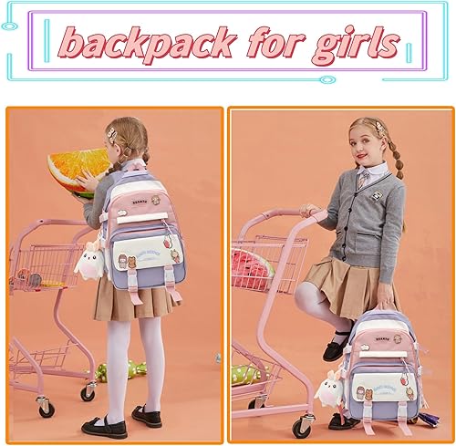 Miniatura 4 de Mochila kawaii para niñas, mochila estética escolar para niñas y niños, bolsa de escuela primariamedia, 01#Negro, Mediana, Moda