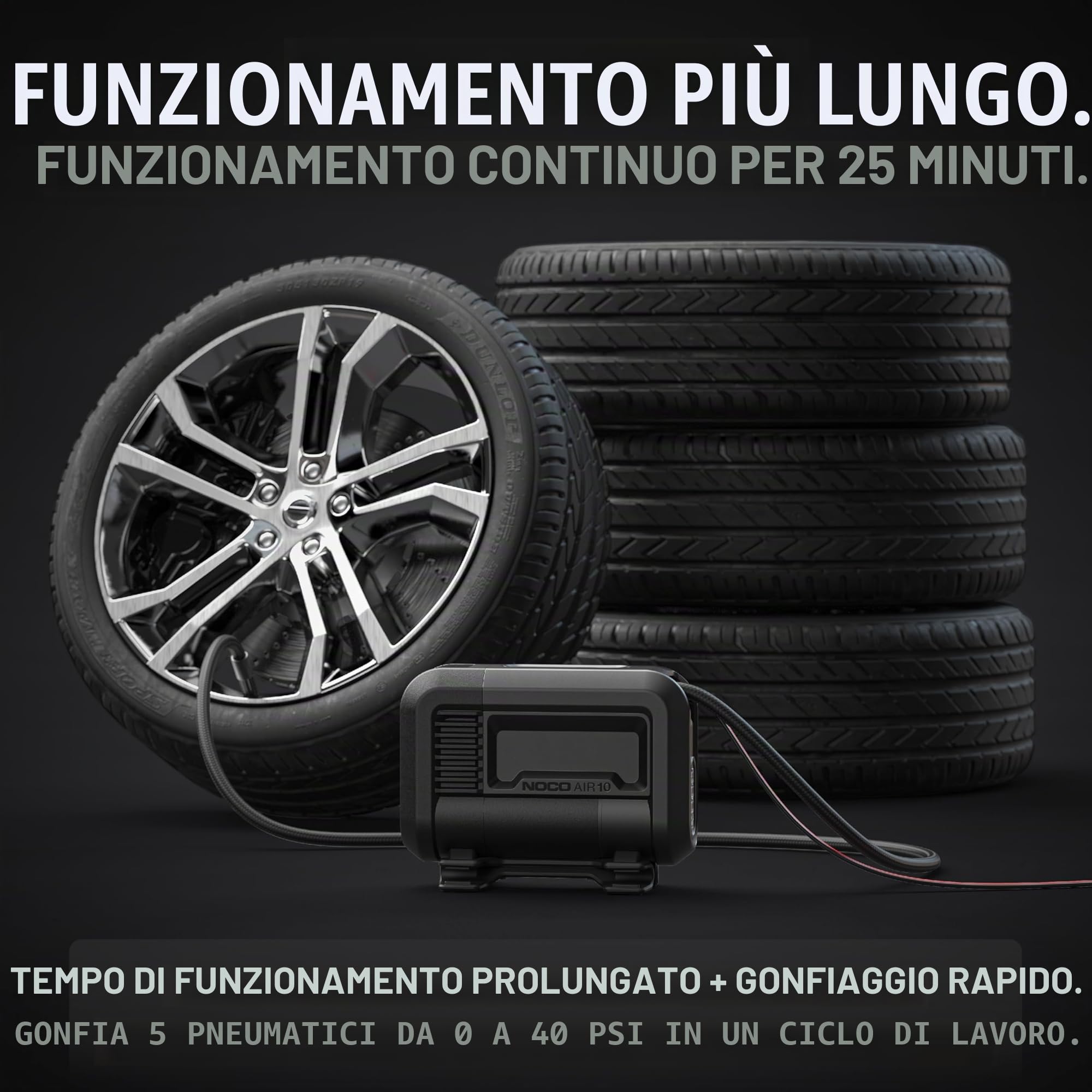 NOCO AIR10: Gonfiatore per Pneumatici da 10A – Compressore d’Aria Portatile 12V – Portata 36 SLPM, da 0 a 40 PSI in 3,8 Minuti – Manometro Digitale + Spegnimento Automatico