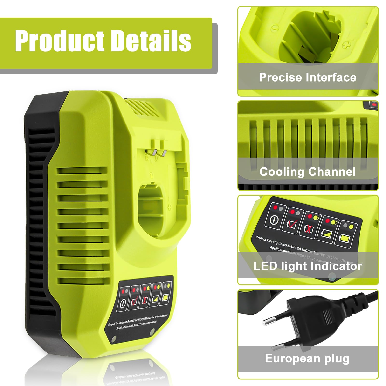 3A 9.6V-18V Remplacement Chargeur pour Ryobi 18V P108 P107 P104 P105 P102 P103 Outils Lithium-ION & NI-Mh Batterie