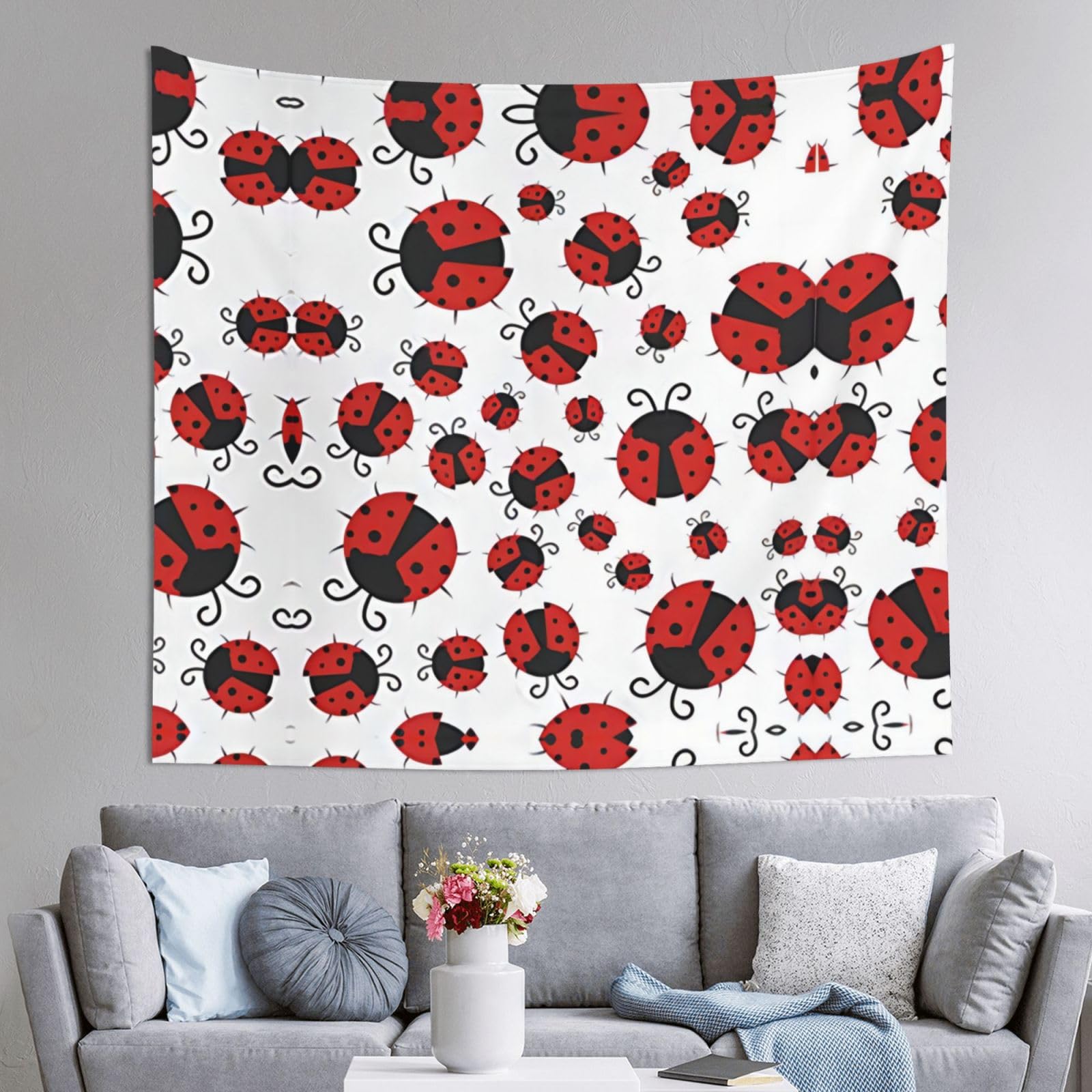 HLSBSSL 60x51in Funny Ladybug Printed Tapestry Tablecloth for Dormitory and Picnic Rooms - Multifunctional Fabric Hanging
