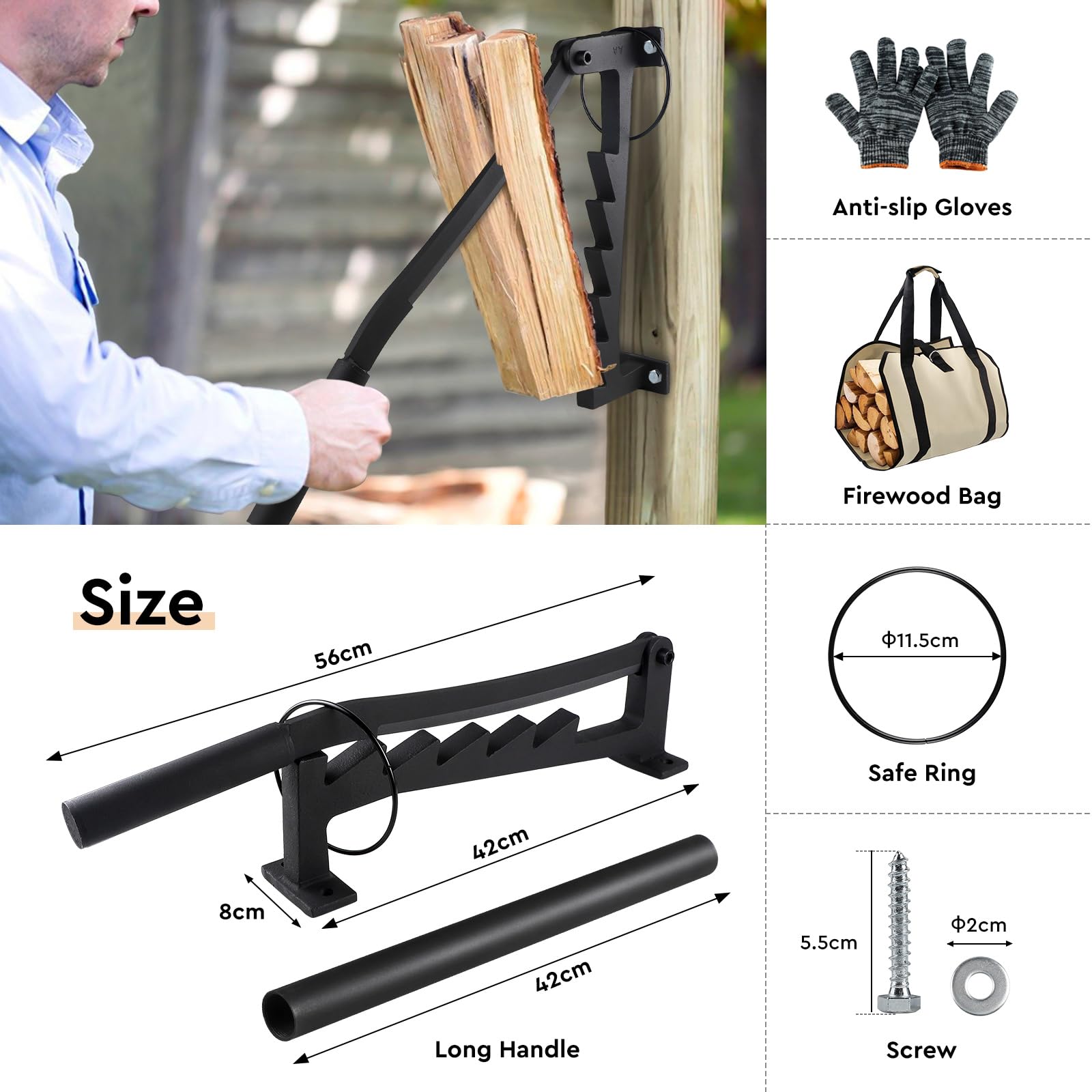 Fendeur De Bûches Manuel Portable - Hache Murale Avec Sac Pour Camping, Barbecue Et Cheminée