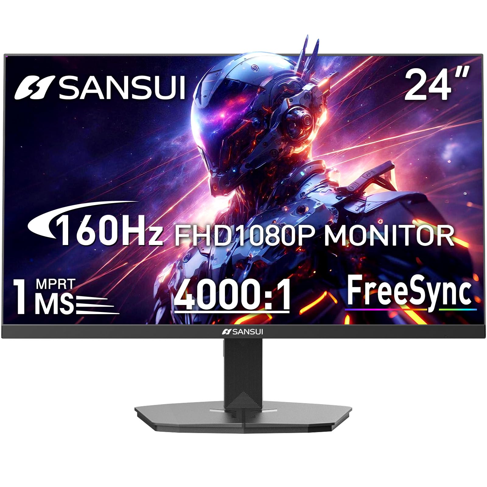 SANSUI 24 Inch Gaming Monitor 160Hz FHD 1080P Computer Monitor, FreeSync 1ms 4000:1 Contrast, HDMI DP Ports VESA Support Eye Care Monitor for Gaming
