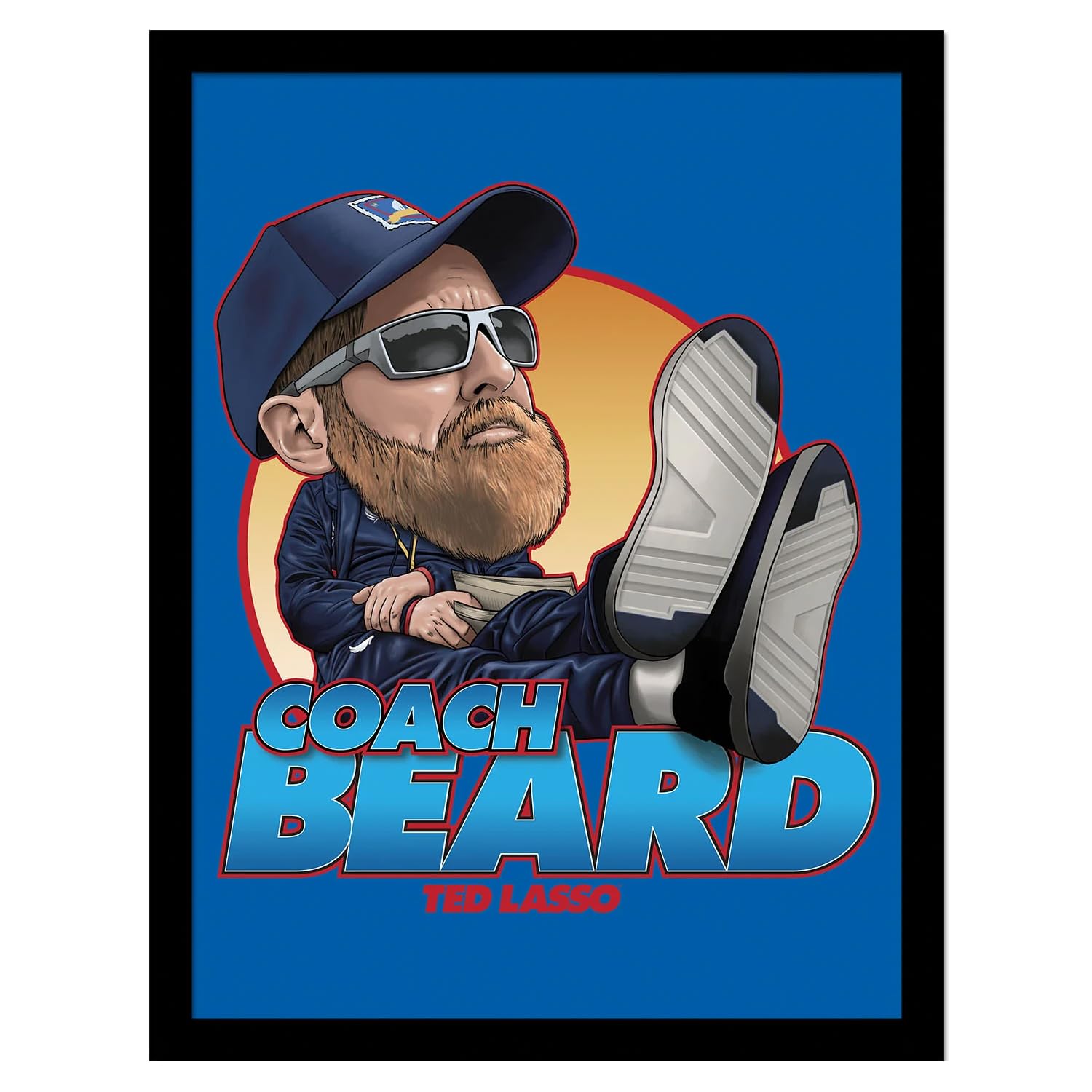 Ted Lasso Blue/Red/Yellow Bobble Head Coach Beard Framed Poster (40Cm X 30Cm) ()