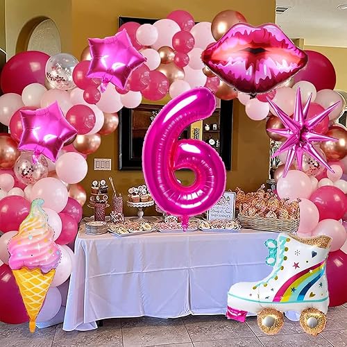 Miniatura 3 de Globos de cumpleaños de niña rosa, decoraciones de globos de cumpleaños de 6 para niñas, suministros de fiesta de cumpleaños de princesa, globos