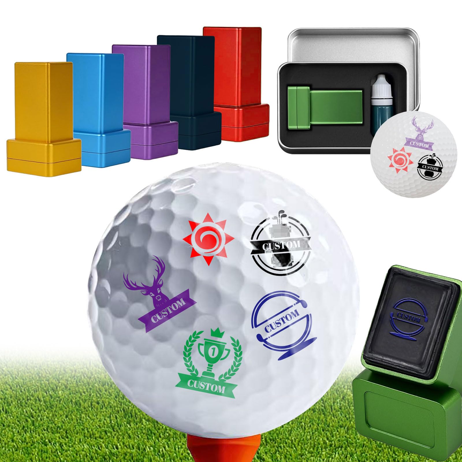 Custom Golf Ball Stamp, Personalized Reusable Golf Bal, Table Tennis, Badminton, Rugby, Soccer Marker with Name/Initials/Logo, Waterproof Refillable Ink, Golf Accessories Gift for Enthusiasts