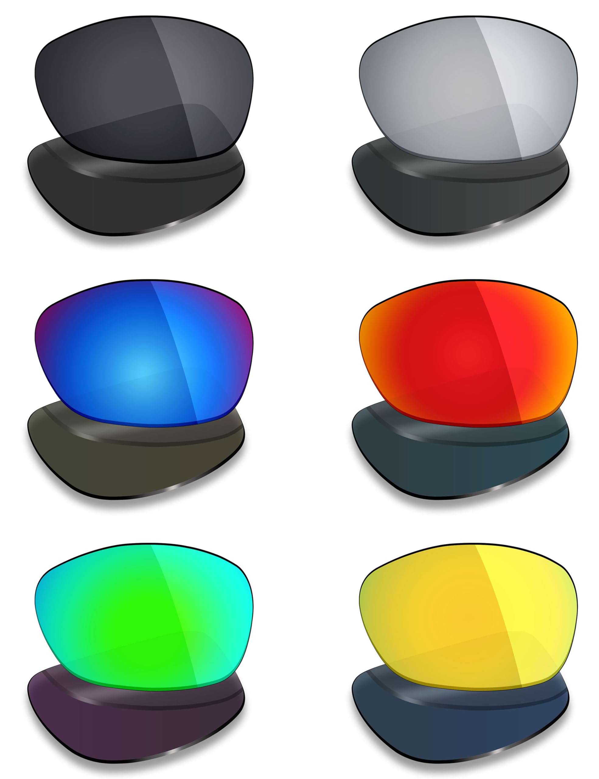 Mryok 6 Pairs Polarized Replacement Lenses for Smith Shorewood Sunglass - Stealth Black/Fire Red/Ice Blue/Silver Titanium/Emerald Green/24K Gold