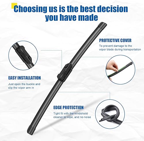 Miniatura 5 de Limpiaparabrisas de 24 + 17 pulgadas con limpiaparabrisas trasero de 13 pulgadas, repuesto automotriz para GMC Terrain 2011-2017, fácil de instalar