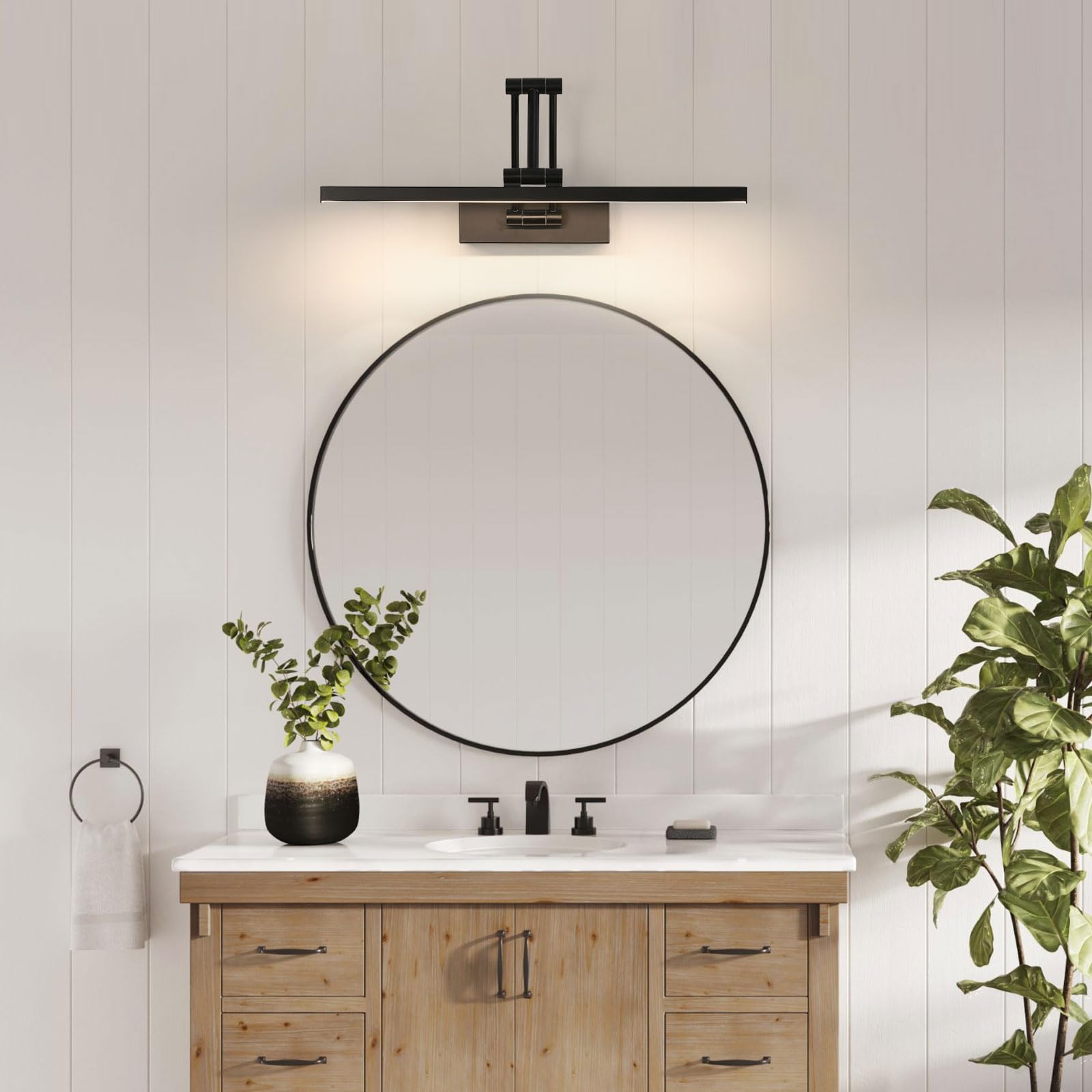 Goeco Luce Specchio Led 40cm, 9W Bianco Neutra 4000K Lampada Armadio Girevole, IP20 Lampada da Specchio, Nero