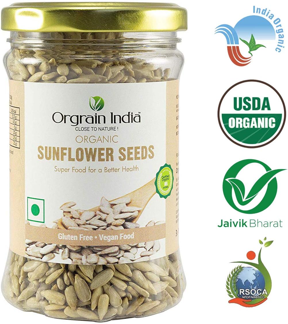 Orgrain India Organic Sunflower Seeds 140g | High in Fiber & Protein | Healthy Diet Snacks | Immunity Booster | Diet Food | Rich in Calcium | Unroasted Sunflower Seeds for Eating