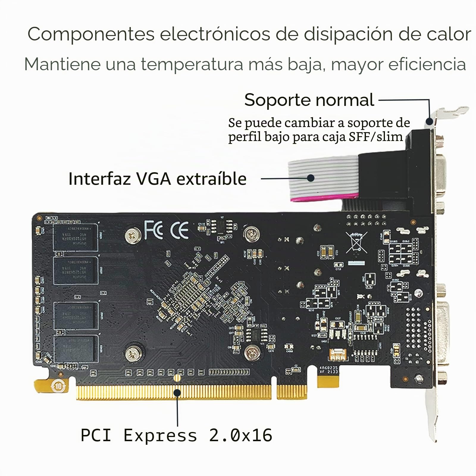 Radeon HD 5450 Tarjeta gráfica, 2 GB GDDR3 64 bits, DVI/HDMI/VGA, perfil bajo, PCI Express x16, tarjeta de video para PC, GPU, DirectX 11