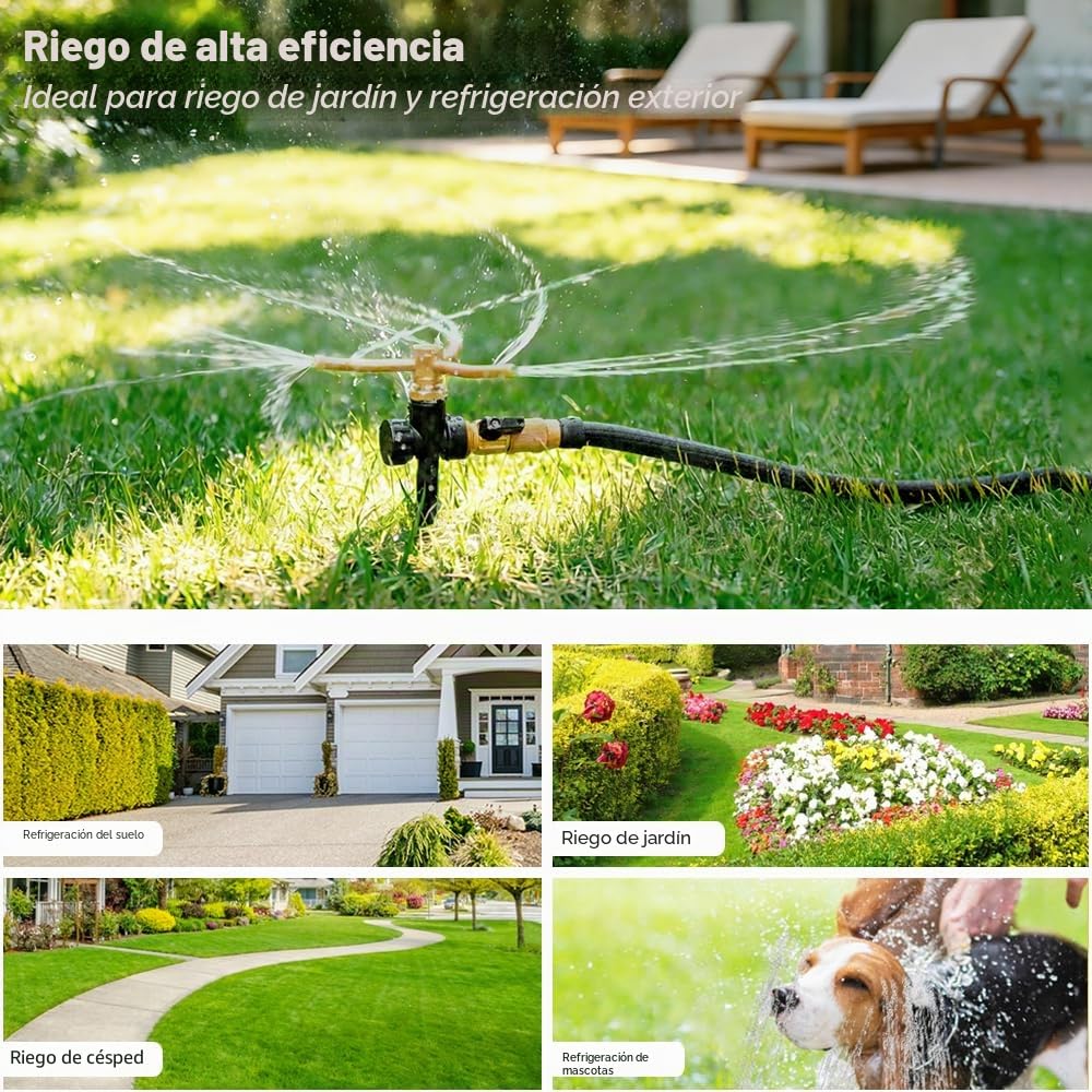 FANHAO 2 aspersores de riego metálicos para jardín con Base de estaca, aspersor de riego de 3 Brazos, Sistema de aspersores Giratorio automático de 360 Grados, riego de Gran Superficie de jardín