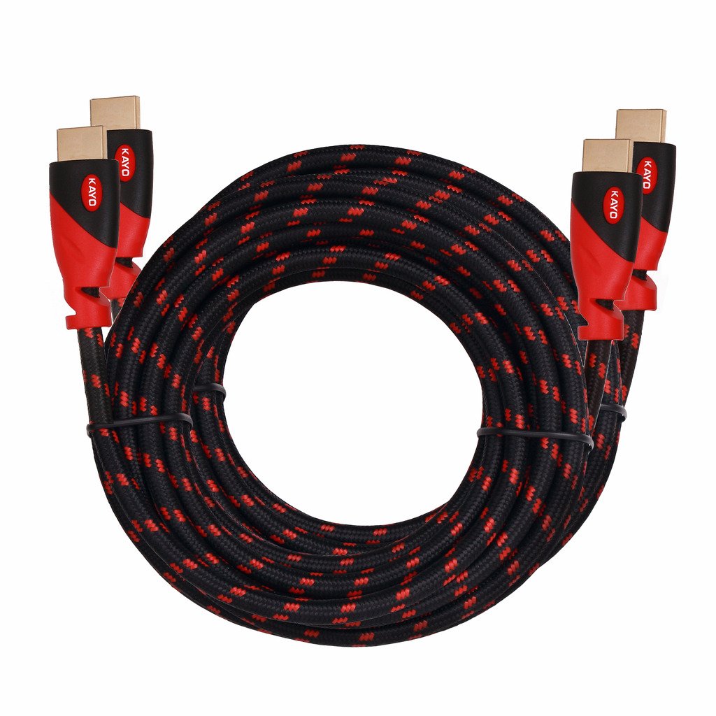 Cable HDMI 25 ft [2 Pack] Cable HDMI de alta velocidad, Kayo 25 ft-pack de 2 chapado en oro, Supports [Ultra hd|4 K resolution|3d|ethernet|audio return|1080p] rojo, negro funda [última versión]