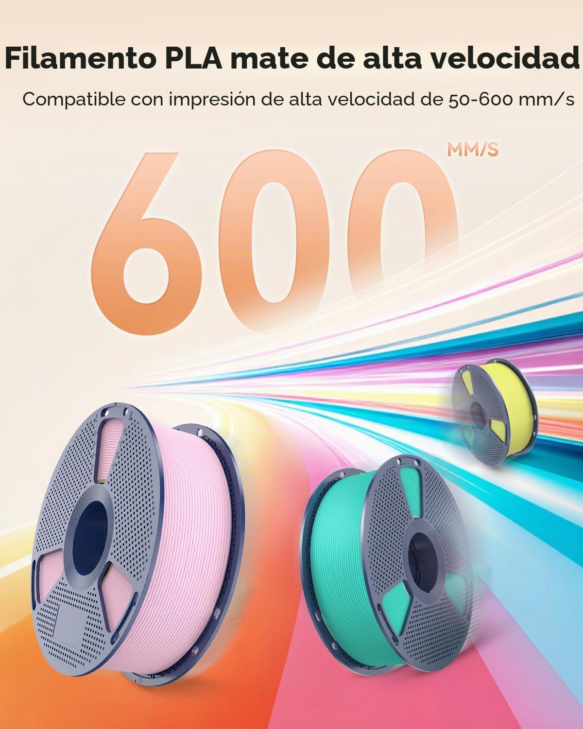 SUNLU Filamento PLA mate de alta velocidad de 250 g x 8, filamento PLA 3D de 600 mm/s más rápido, 250 g por bobina, 8 rollos, negro, blanco, gris, verde menta, amarillo limón, naranja solar, rojo