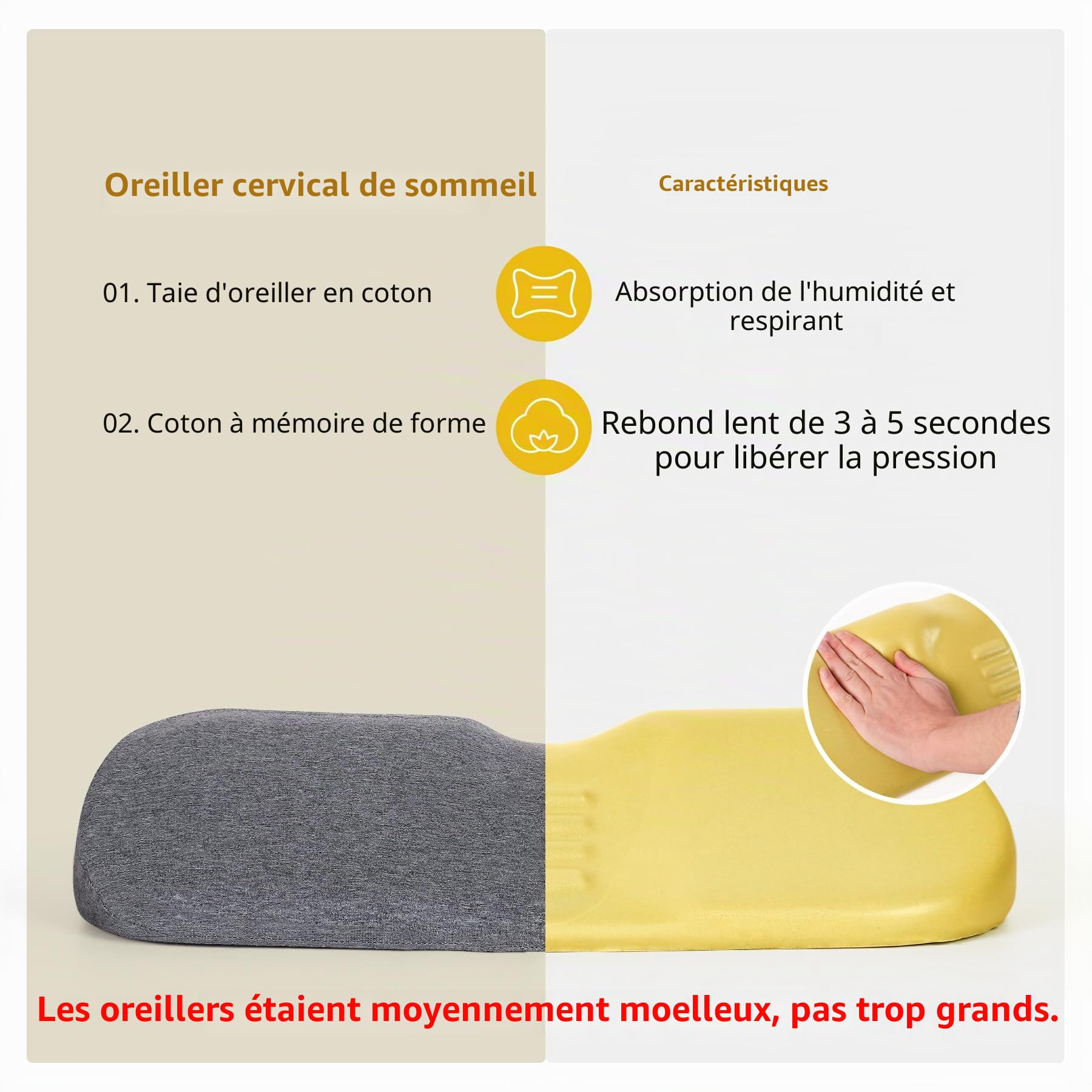 Coussins de cou cervical pour le soulagement de la douleur pendant le sommeil, coussin de soutien cervical en mousse à mémoire de haute densité pour le soulagement des douleurs cervicales, coussin de