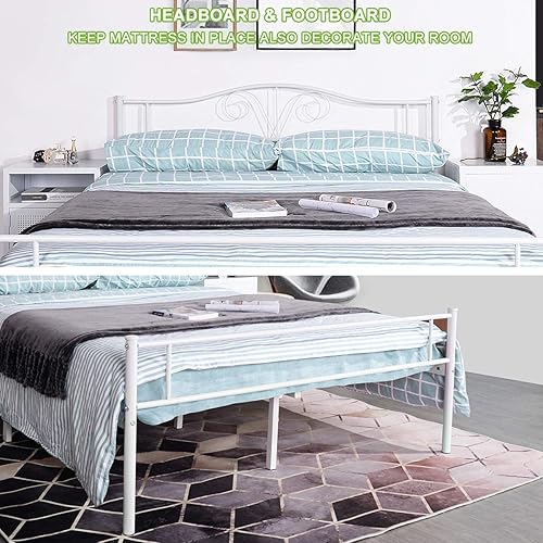 Miniatura 34 de Base de cama de metal resistente tamaño individual, base de colchón de acero, con revestimiento negro, cabecero retro para cama individual, no Negro