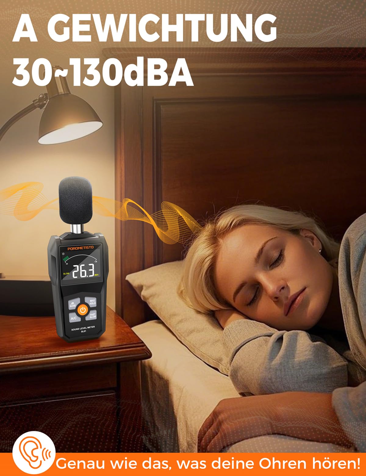 SL01 Dezibel Messgerät,30-130dB Schallpegelmessgerät,Mit A/C-Gewichtung,Datenspeicherung,Maximum/Minimum),Präzises db Messgerät für Professionelle,Industrie & Privatgebrauch