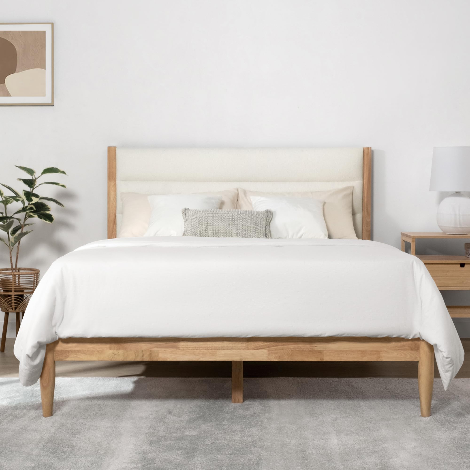 Photo 1 of KISLOT Wood Bed Frame with Headboard Upholstered Platform Mattress Foundation,Strong Wooden Slat Support,No Box Spring Needed