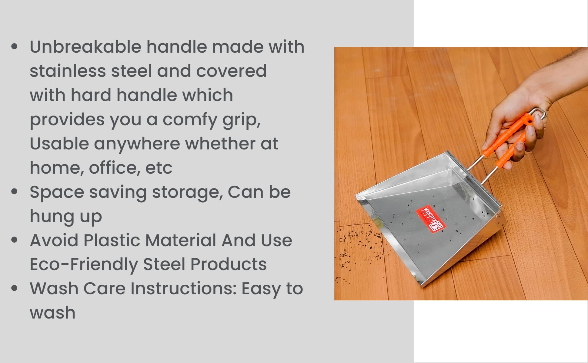 e-Global Kitchen Expert Heavy Duty Metal Dustpan with Dual Handle | Galvanized Steel Dust Pan for Home, Office, Garage & Outdoor Cleaning | Rust Resistant Handheld Debris Collector 1