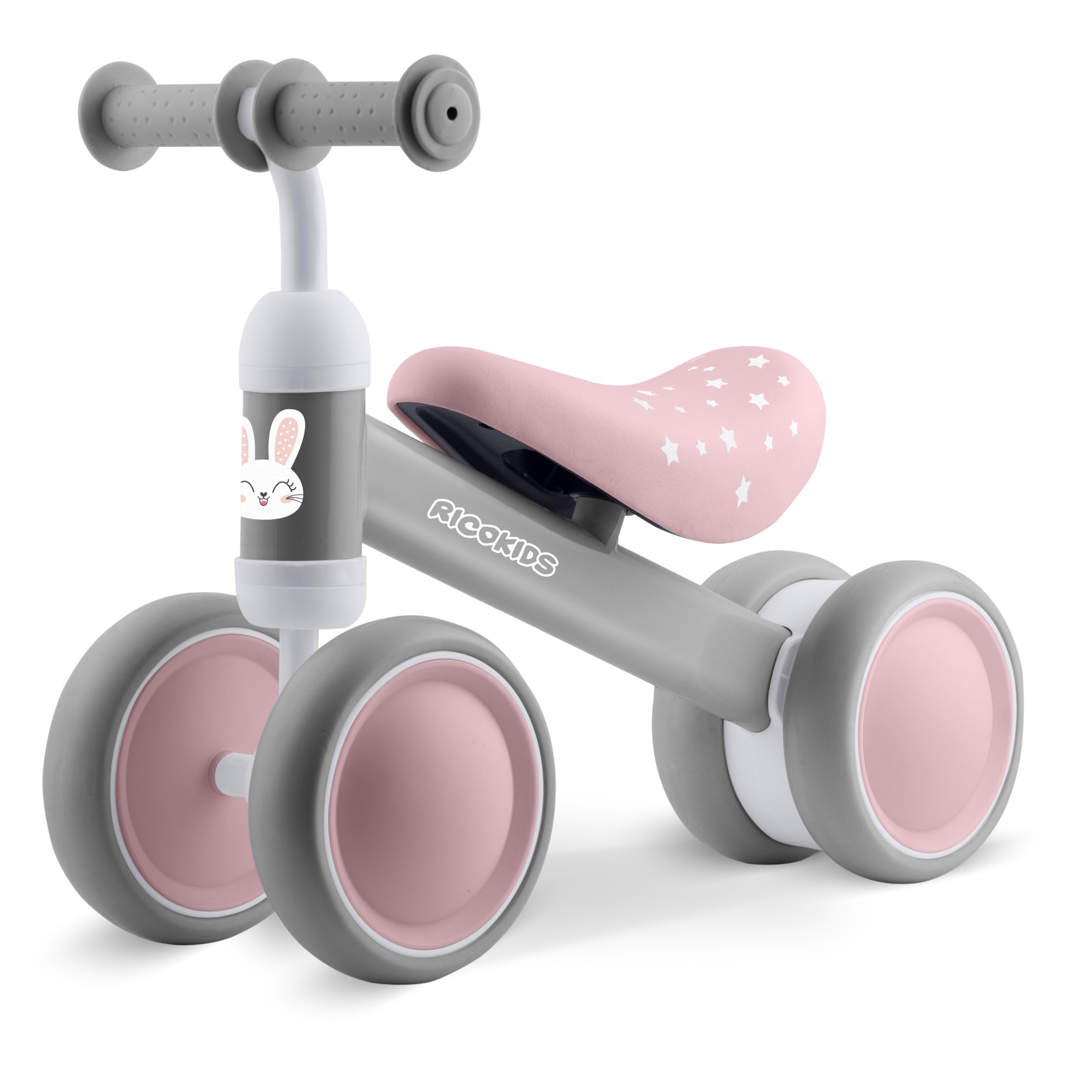 Ricokids Laufrad ab 1 Jahr - Kinderlaufrad Lauflernrad - Dreirad - stabile Stahlrahmen - Ultraleicht - Rosa Grau