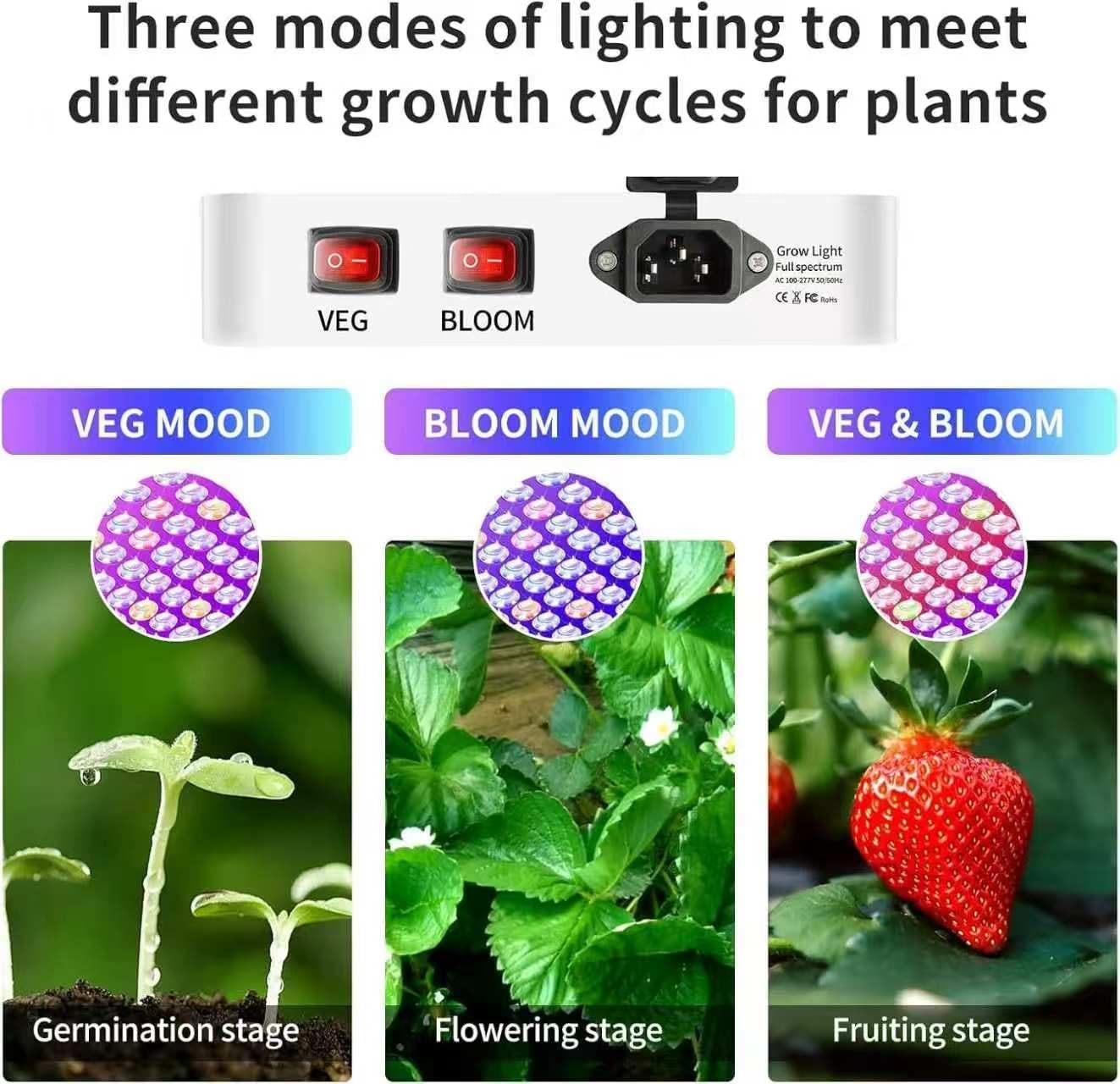YW2000 Garten Vollspektrum Led Pflanze wachsen Licht 287 LEDs wachsende Lampe für Indoor wachsen Zelt Pflanzen Saatgut Veg Blüte Phyto (weiß)