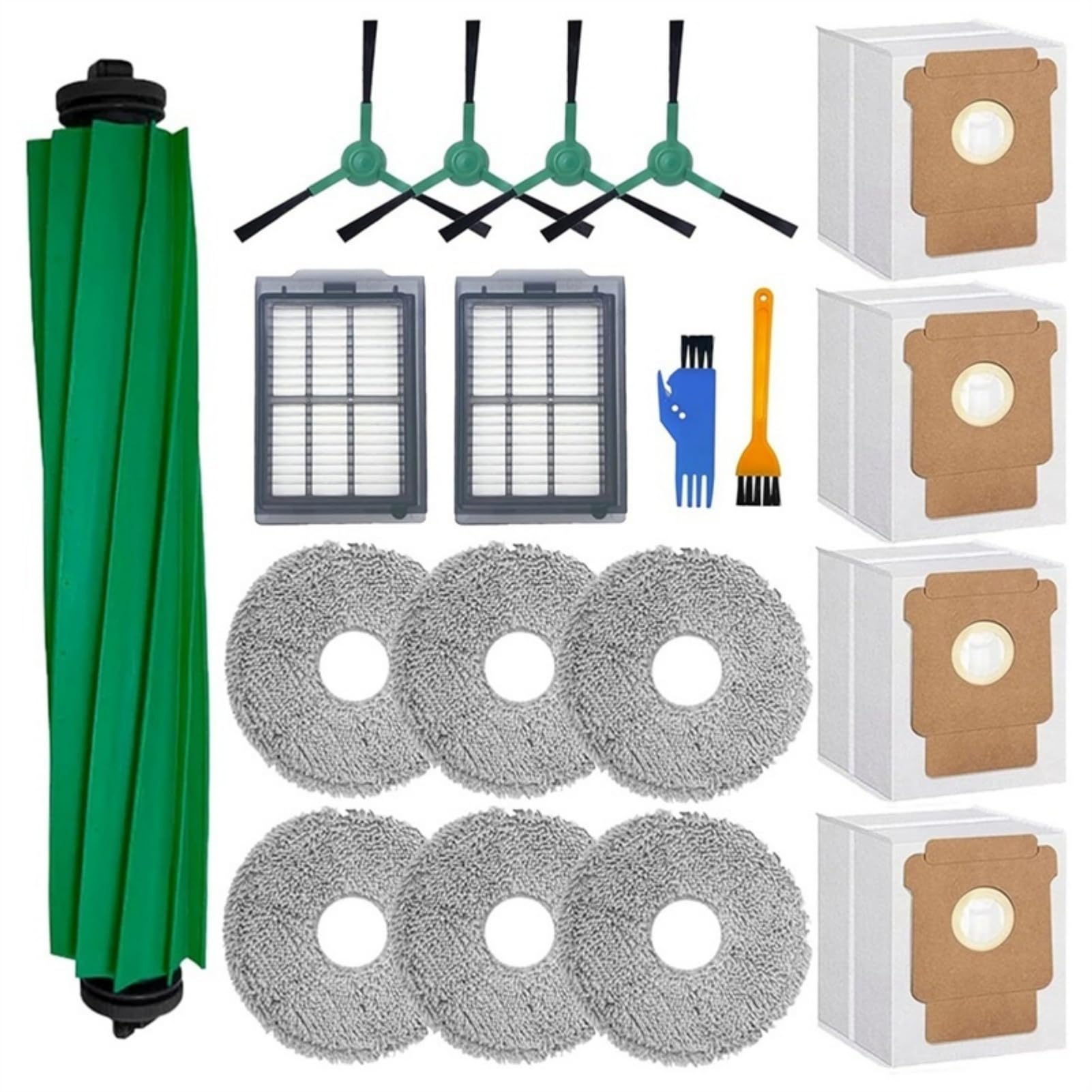For iRobot Roomba 405/505 Combo Replacement Parts Kit – 6x Mop Pads, 4x Dust Bags, 2x HEPA Filters, 4x Side Brushes, 1x Main Brush, 2x Cleaning Tools – Compatible with Roomba Plus 405/505 Combo