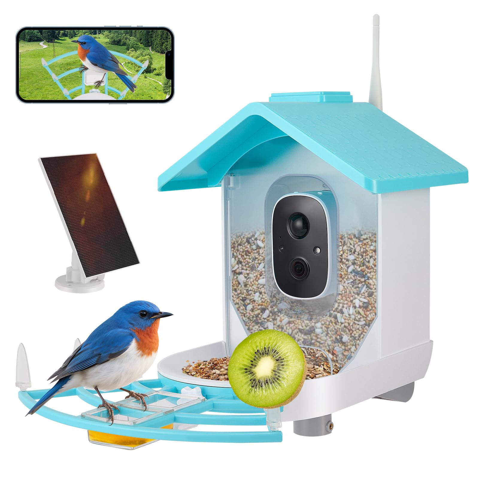 Stazione mangiatoia per uccelli con fotocamera, casetta per uccelli solare per esterni, stazione mangiatoia per uccelli 1080P, resistente alle intemperie IP66 – Tracciamento AI di oltre 10.000 specie