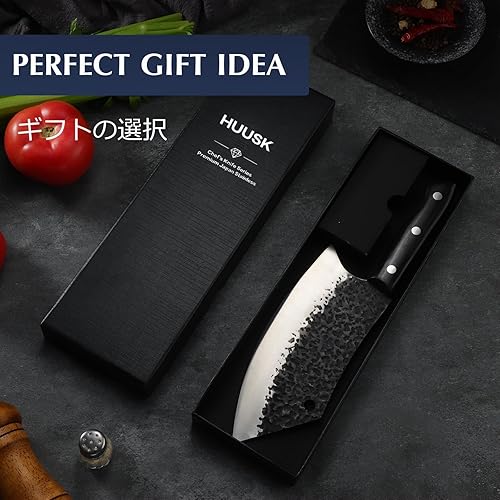Miniatura 6 de Huusk Cuchillo de carnicero forjado a mano  Cuchillo de carnicero afilado de 8 pulgadas, cuchillo de chef de espiga completa con funda, cuchillo