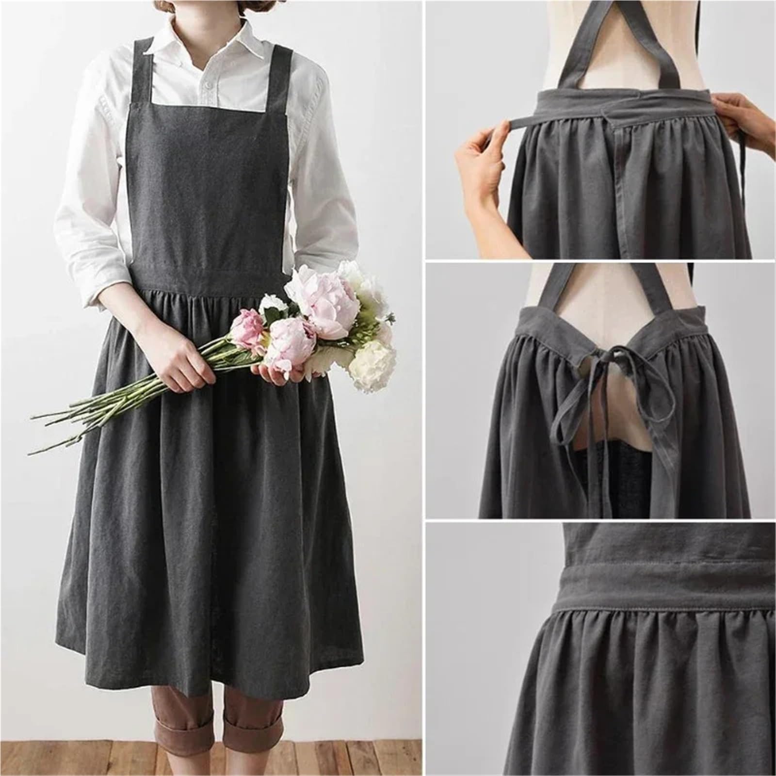 Delantal minimalista de lino y algodón, vestido trabajo, delantal cocina, viajero temperamento for restaurante hecho a mano, 2 uds para Cocinar, Restaurante
